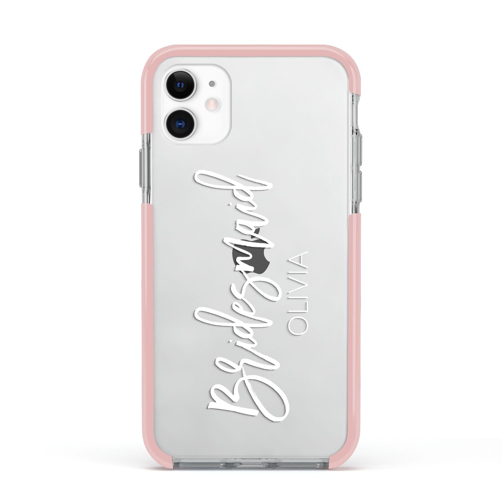 Bridesmaid Personalised Apple iPhone 11 in White with Pink Impact Case