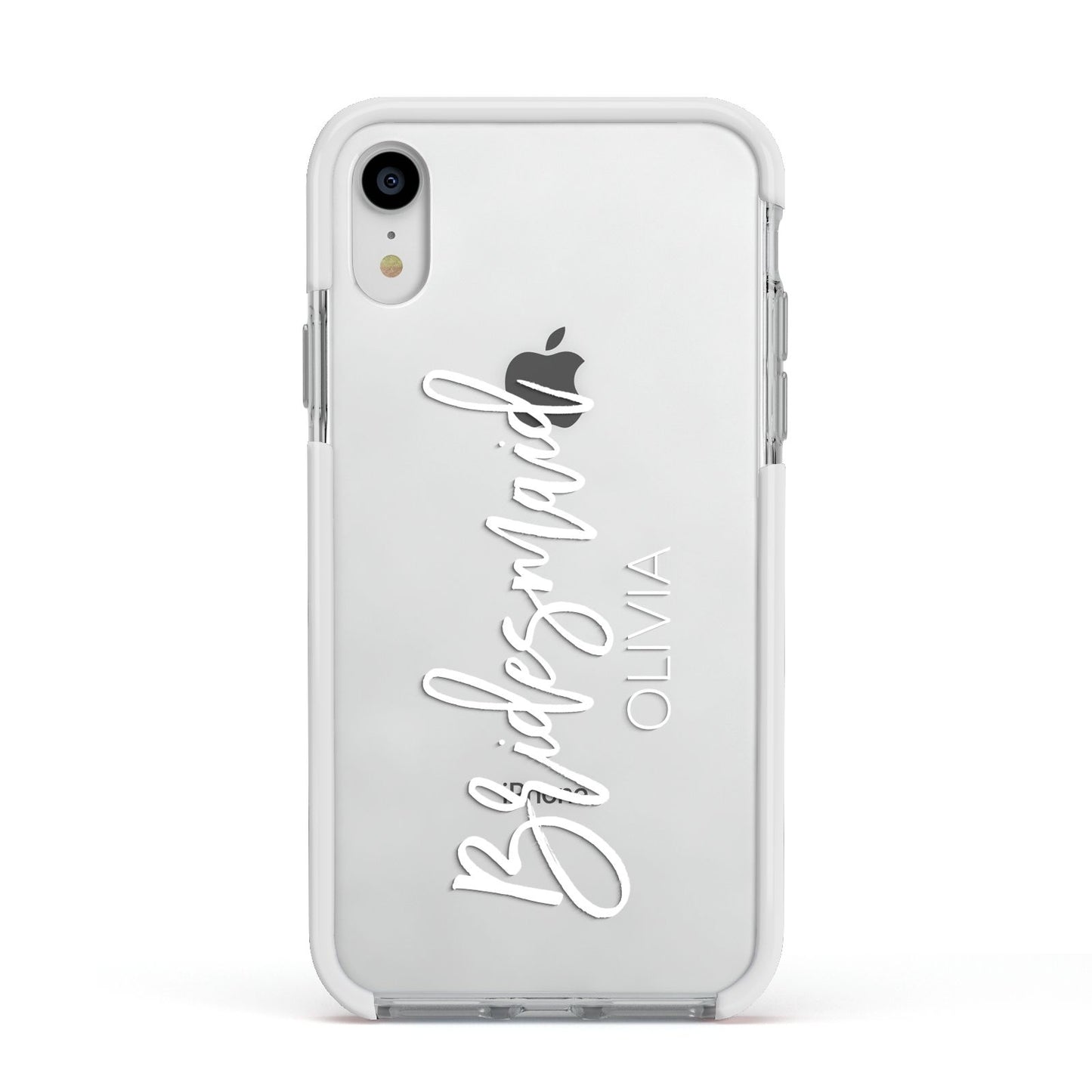 Bridesmaid Personalised Apple iPhone XR Impact Case White Edge on Silver Phone
