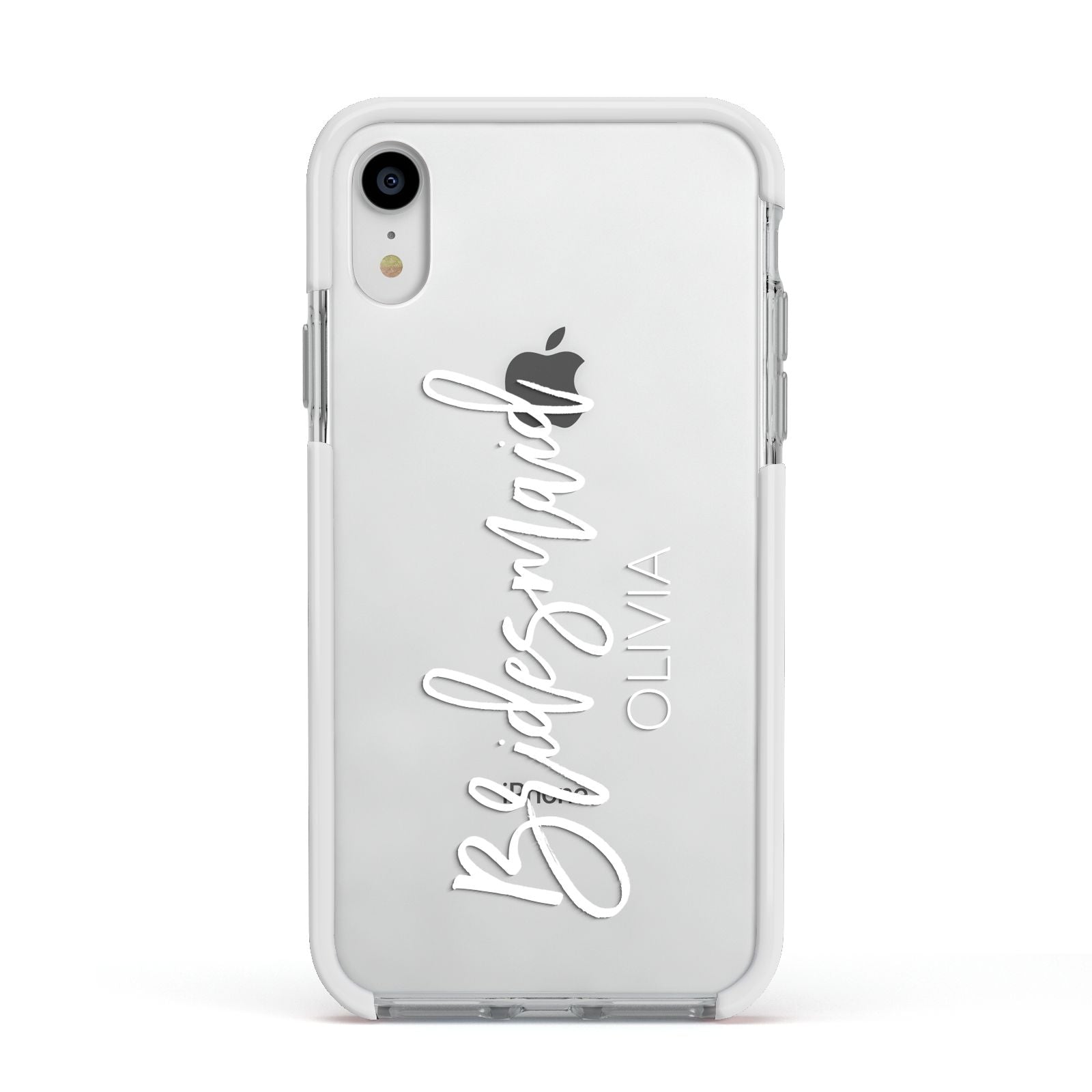 Bridesmaid Personalised Apple iPhone XR Impact Case White Edge on Silver Phone