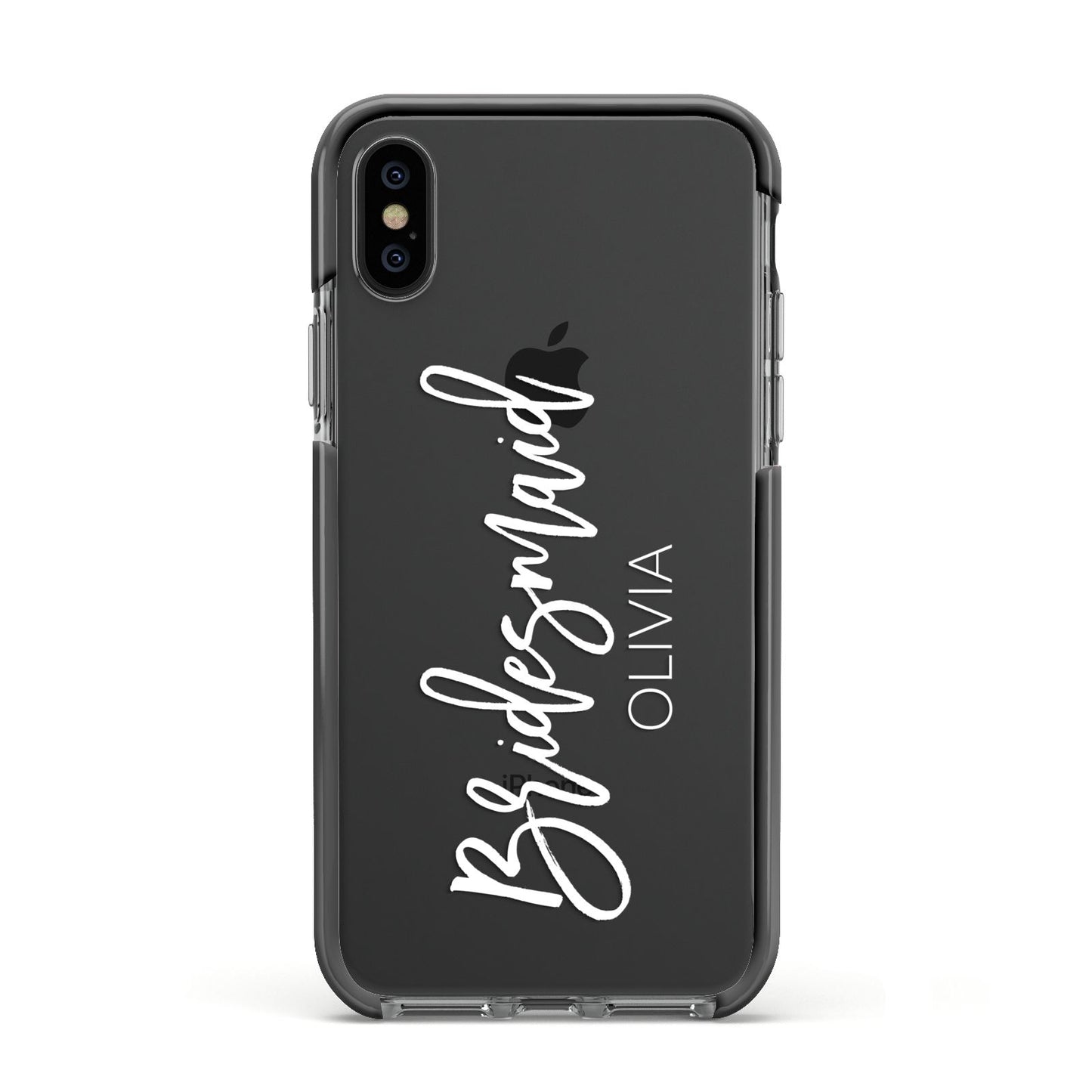 Bridesmaid Personalised Apple iPhone Xs Impact Case Black Edge on Black Phone