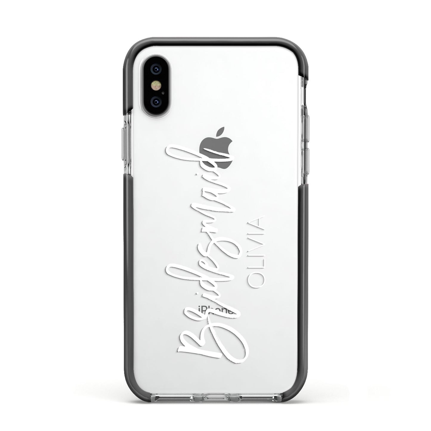 Bridesmaid Personalised Apple iPhone Xs Impact Case Black Edge on Silver Phone