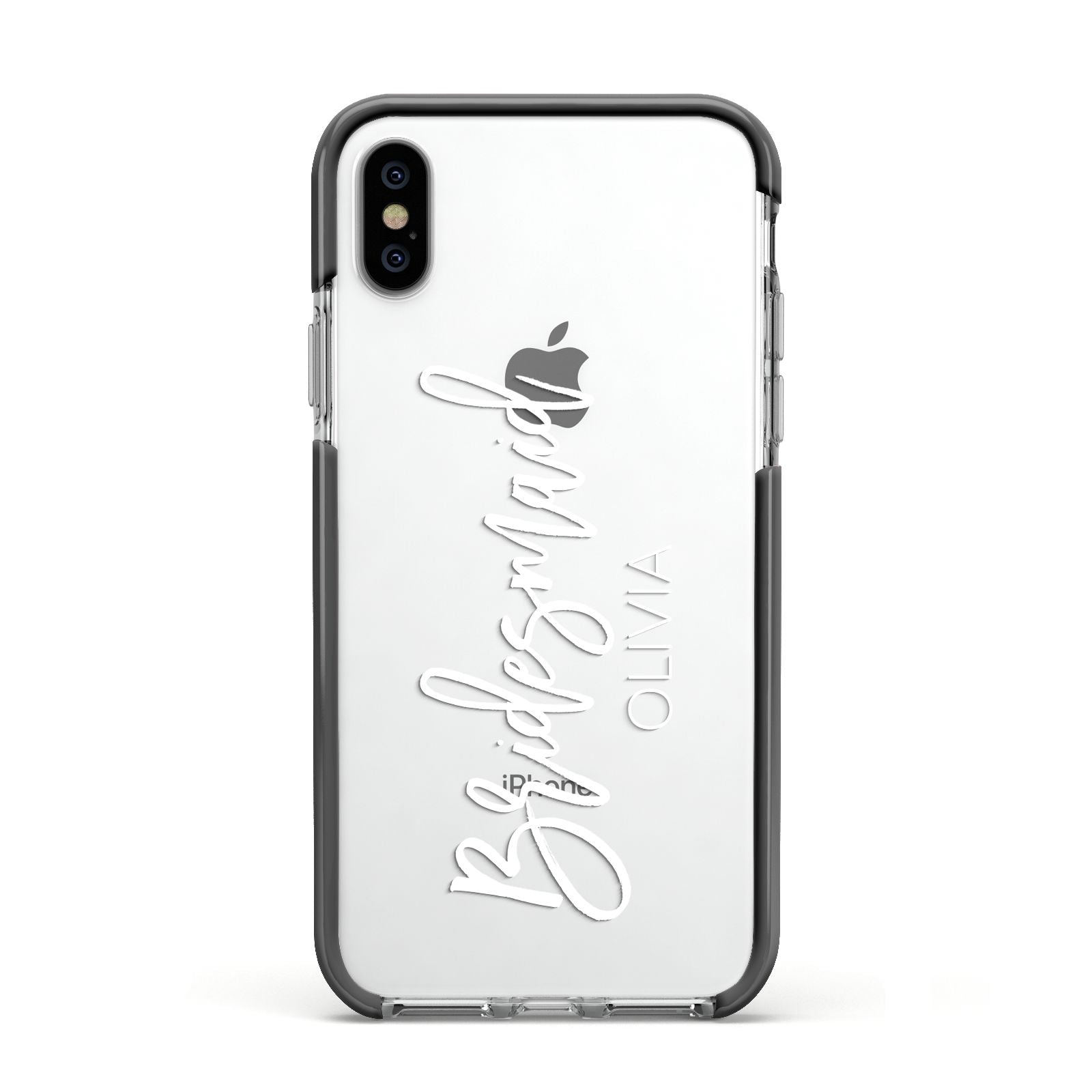 Bridesmaid Personalised Apple iPhone Xs Impact Case Black Edge on Silver Phone