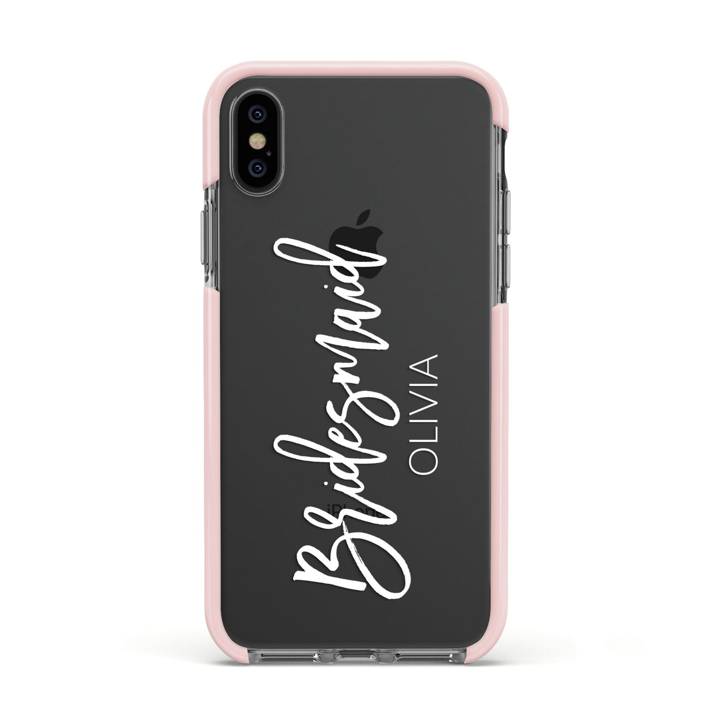 Bridesmaid Personalised Apple iPhone Xs Impact Case Pink Edge on Black Phone