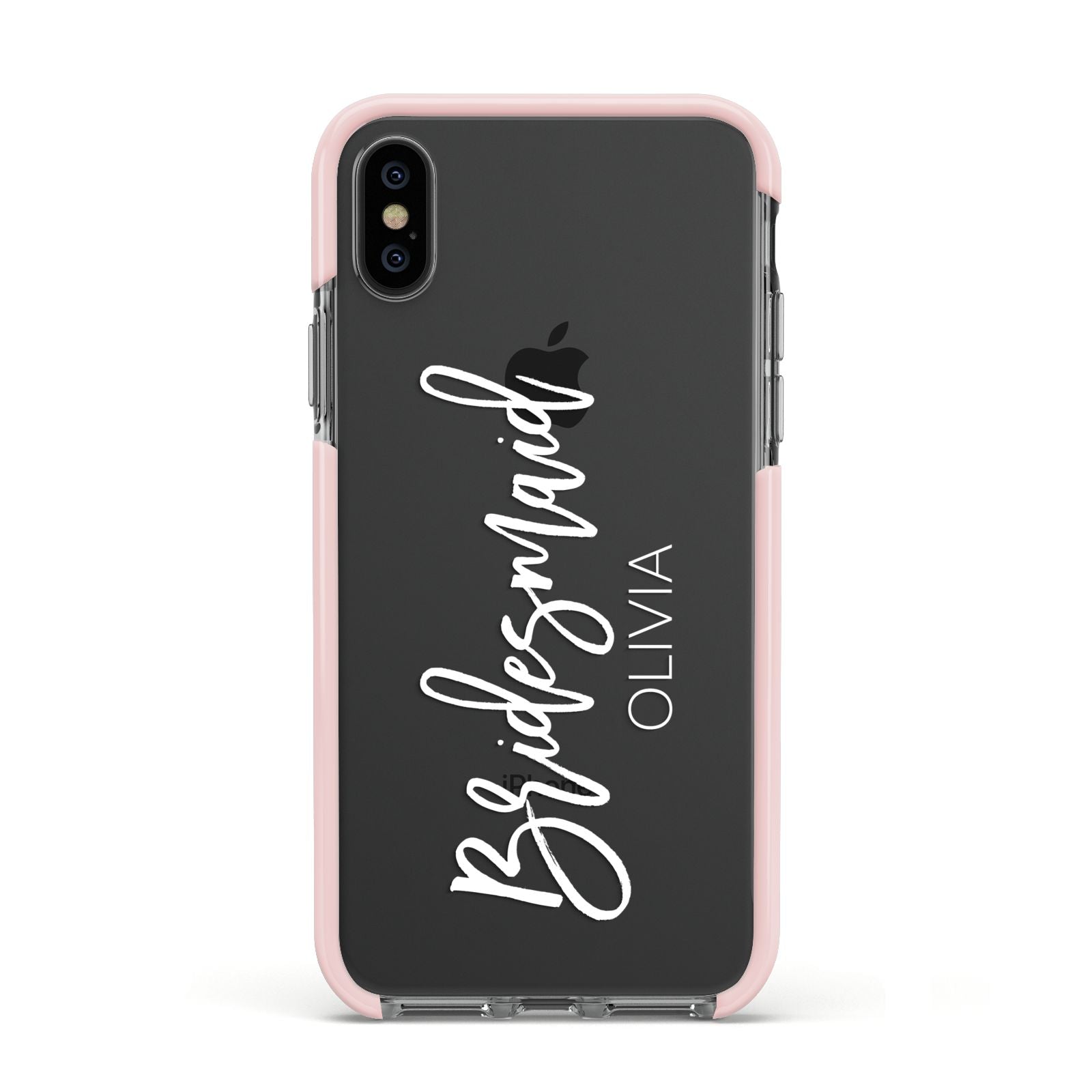 Bridesmaid Personalised Apple iPhone Xs Impact Case Pink Edge on Black Phone