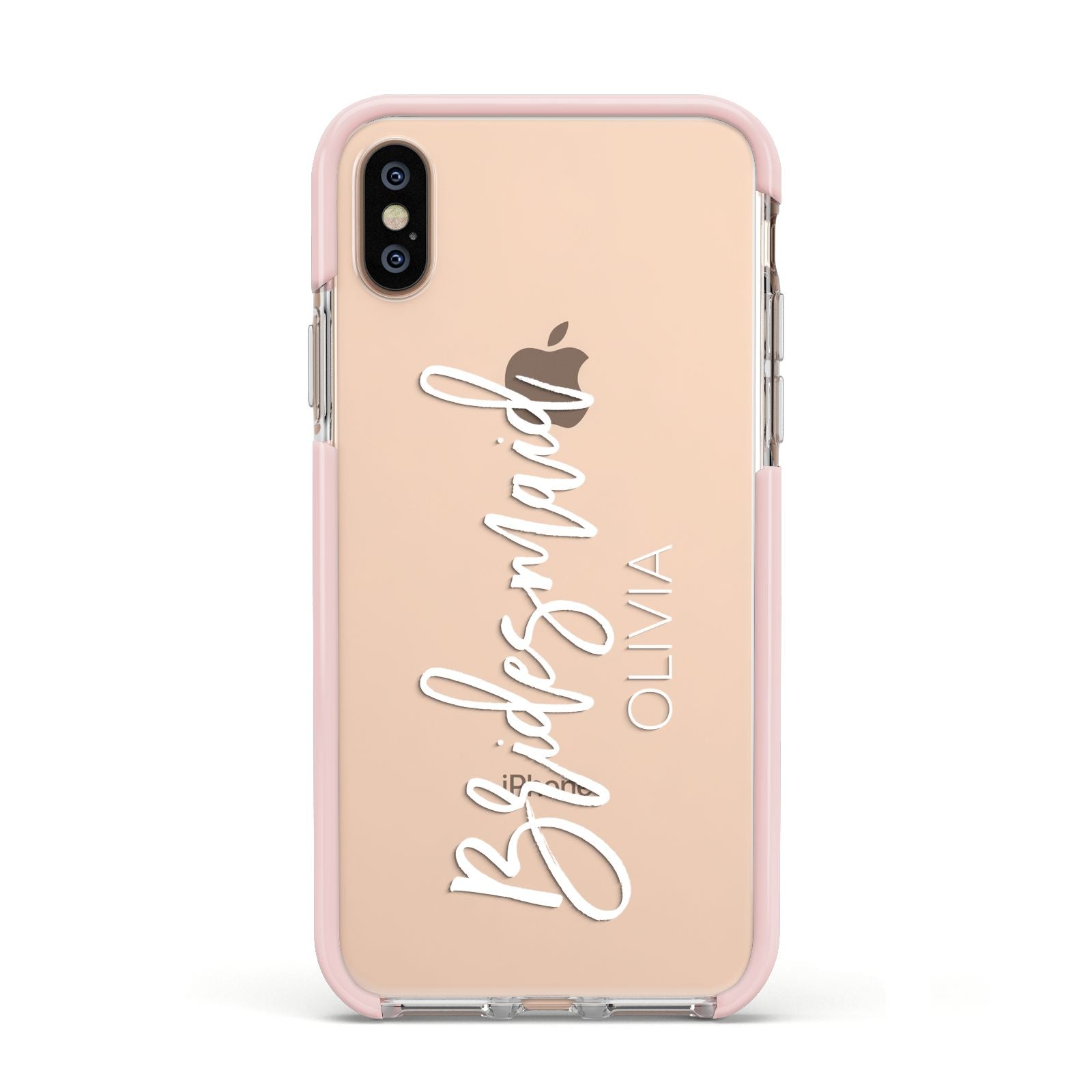 Bridesmaid Personalised Apple iPhone Xs Impact Case Pink Edge on Gold Phone