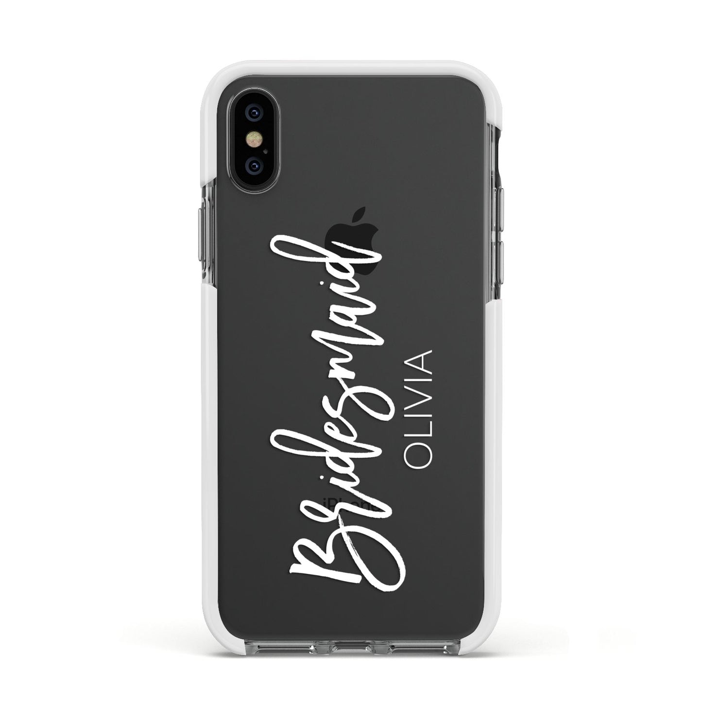 Bridesmaid Personalised Apple iPhone Xs Impact Case White Edge on Black Phone