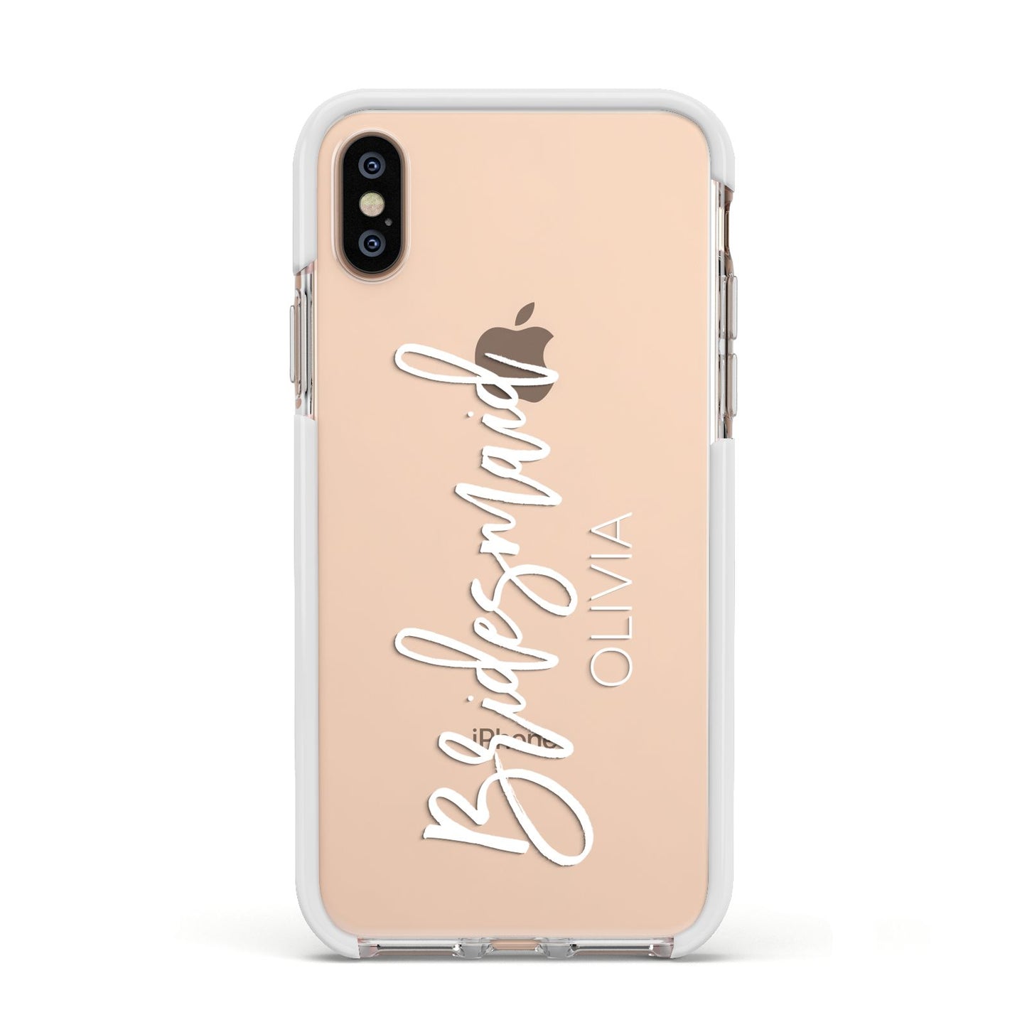 Bridesmaid Personalised Apple iPhone Xs Impact Case White Edge on Gold Phone