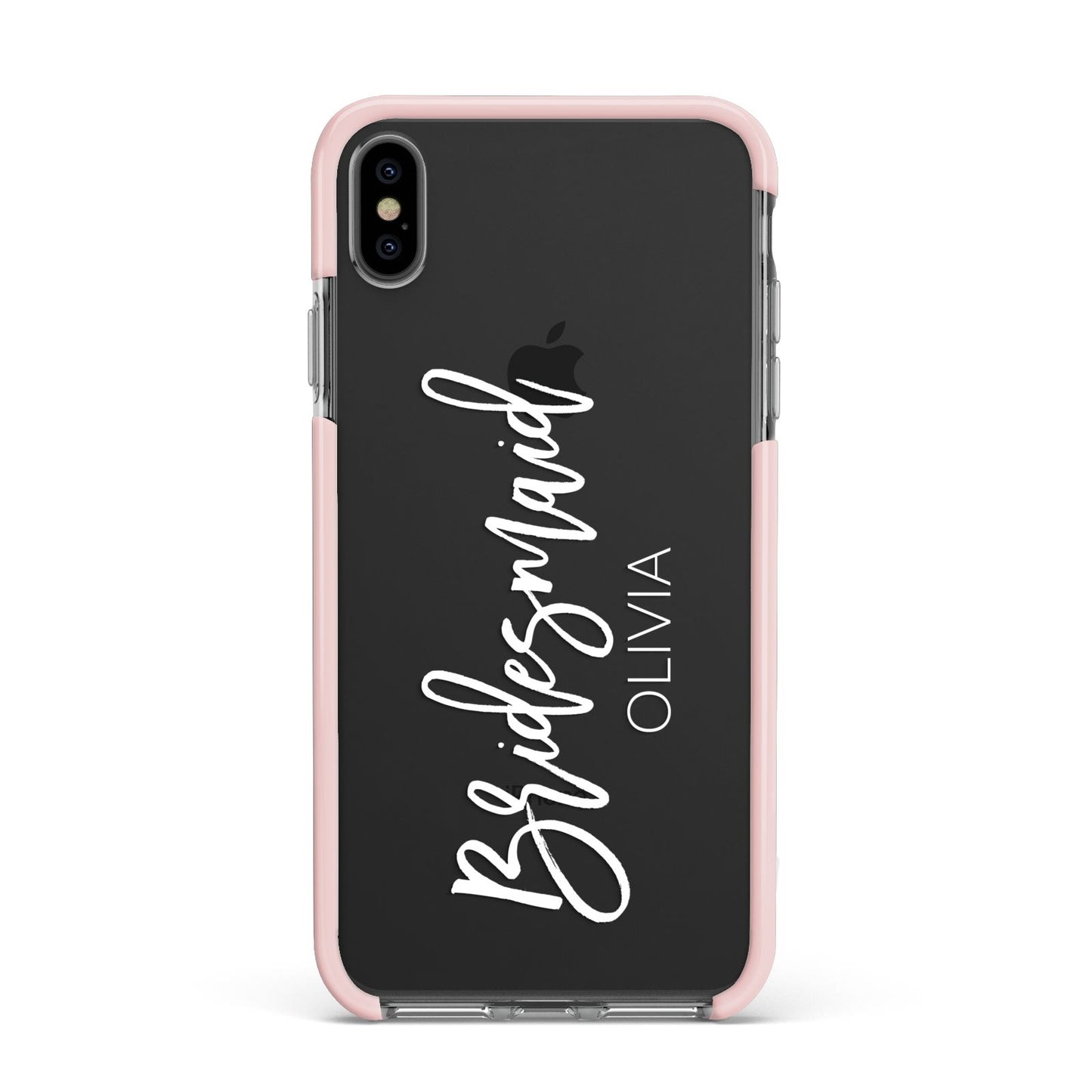 Bridesmaid Personalised Apple iPhone Xs Max Impact Case Pink Edge on Black Phone