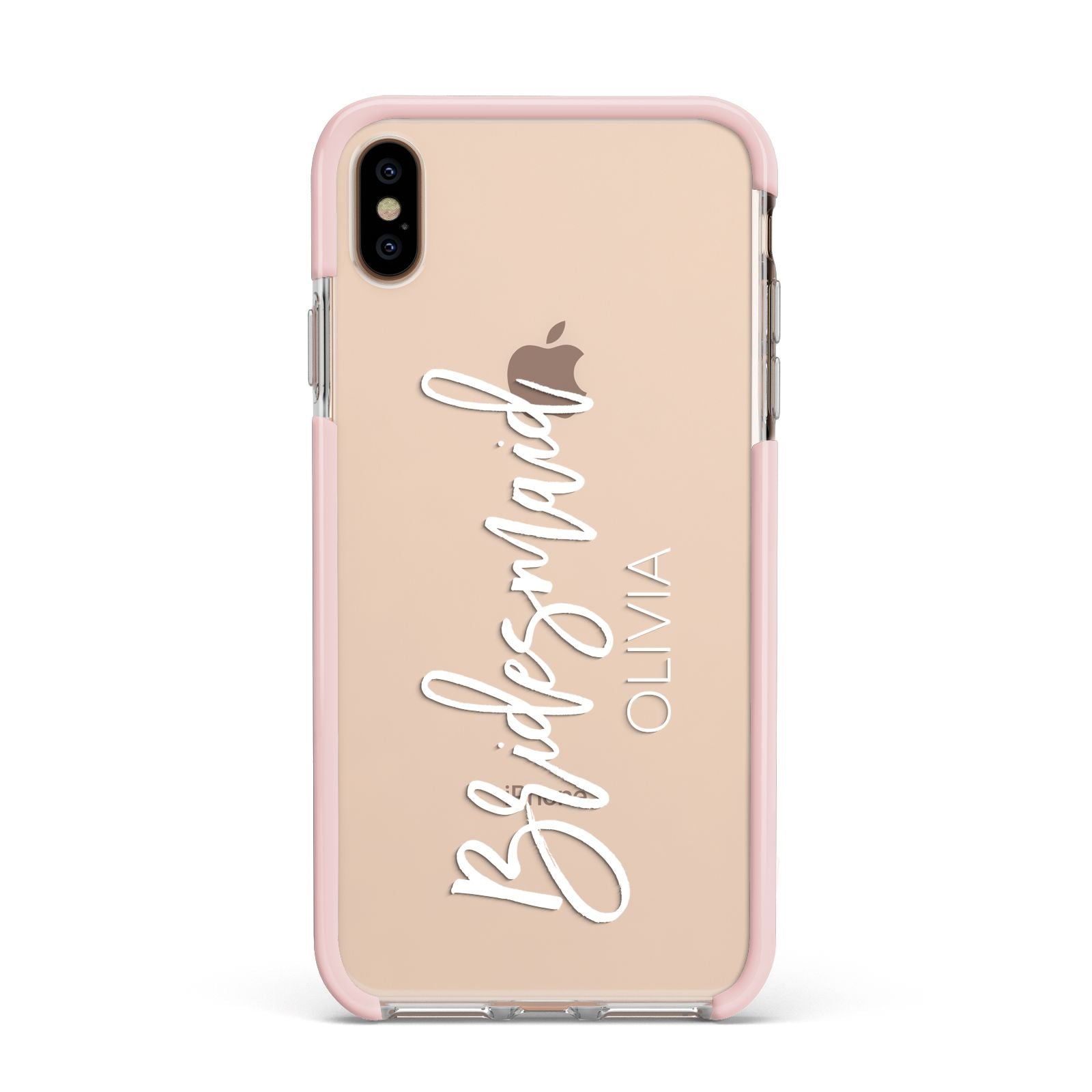 Bridesmaid Personalised Apple iPhone Xs Max Impact Case Pink Edge on Gold Phone