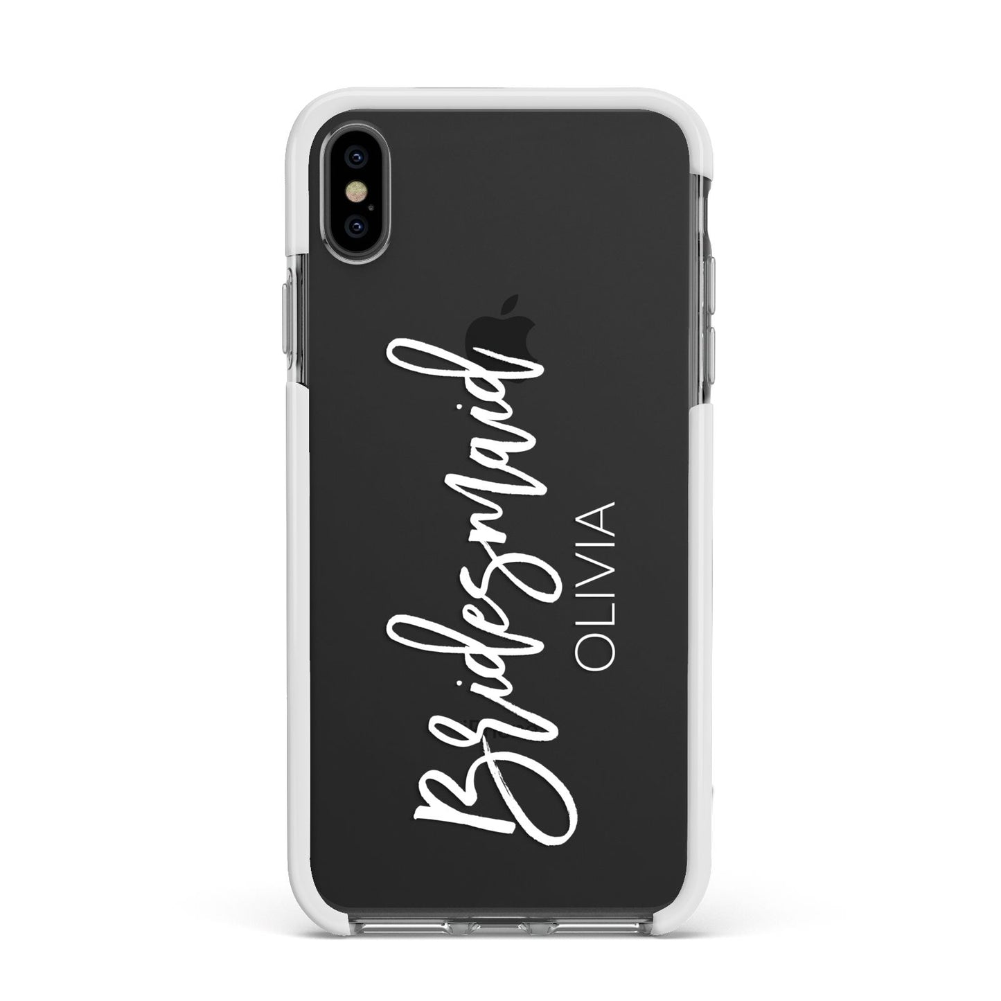 Bridesmaid Personalised Apple iPhone Xs Max Impact Case White Edge on Black Phone