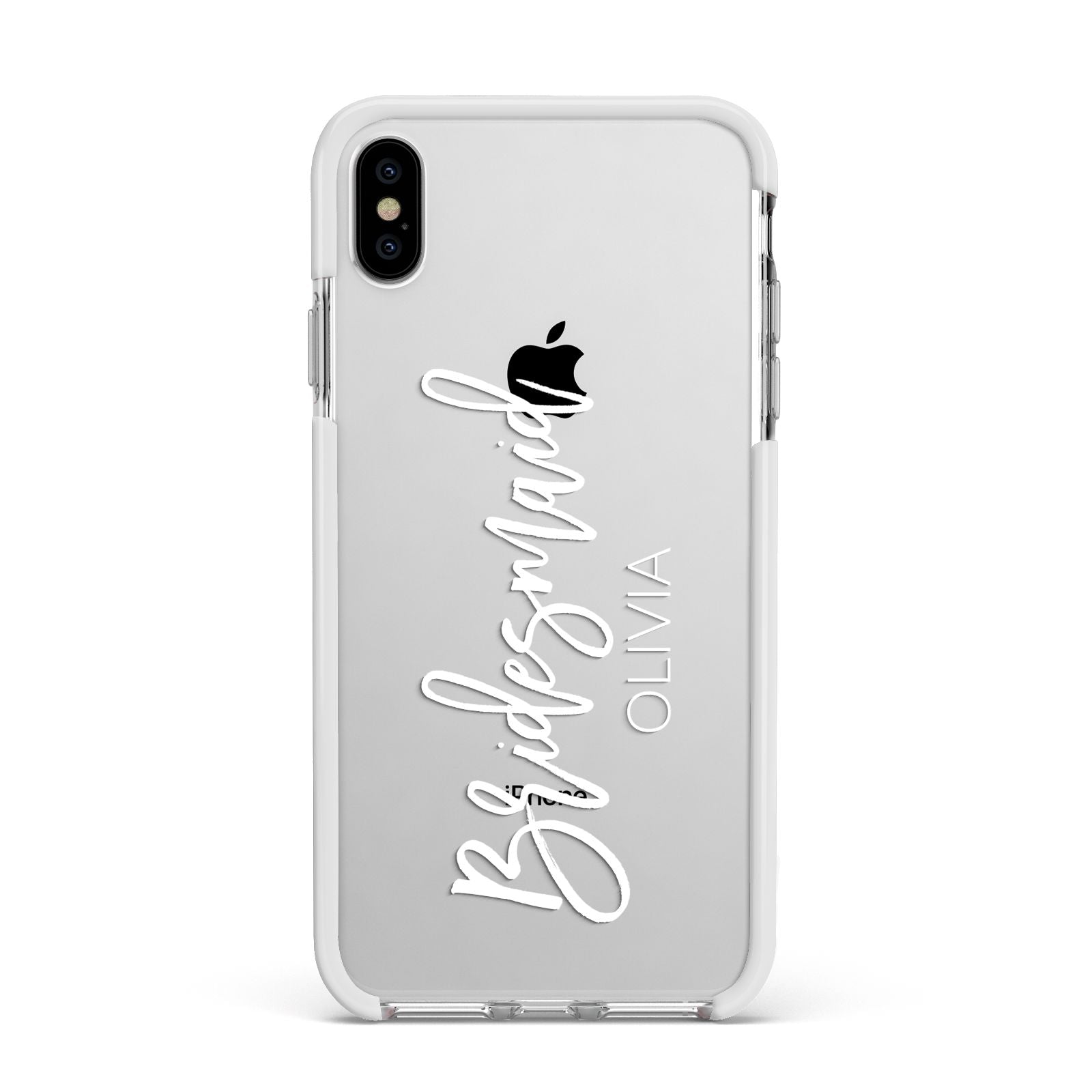 Bridesmaid Personalised Apple iPhone Xs Max Impact Case White Edge on Silver Phone