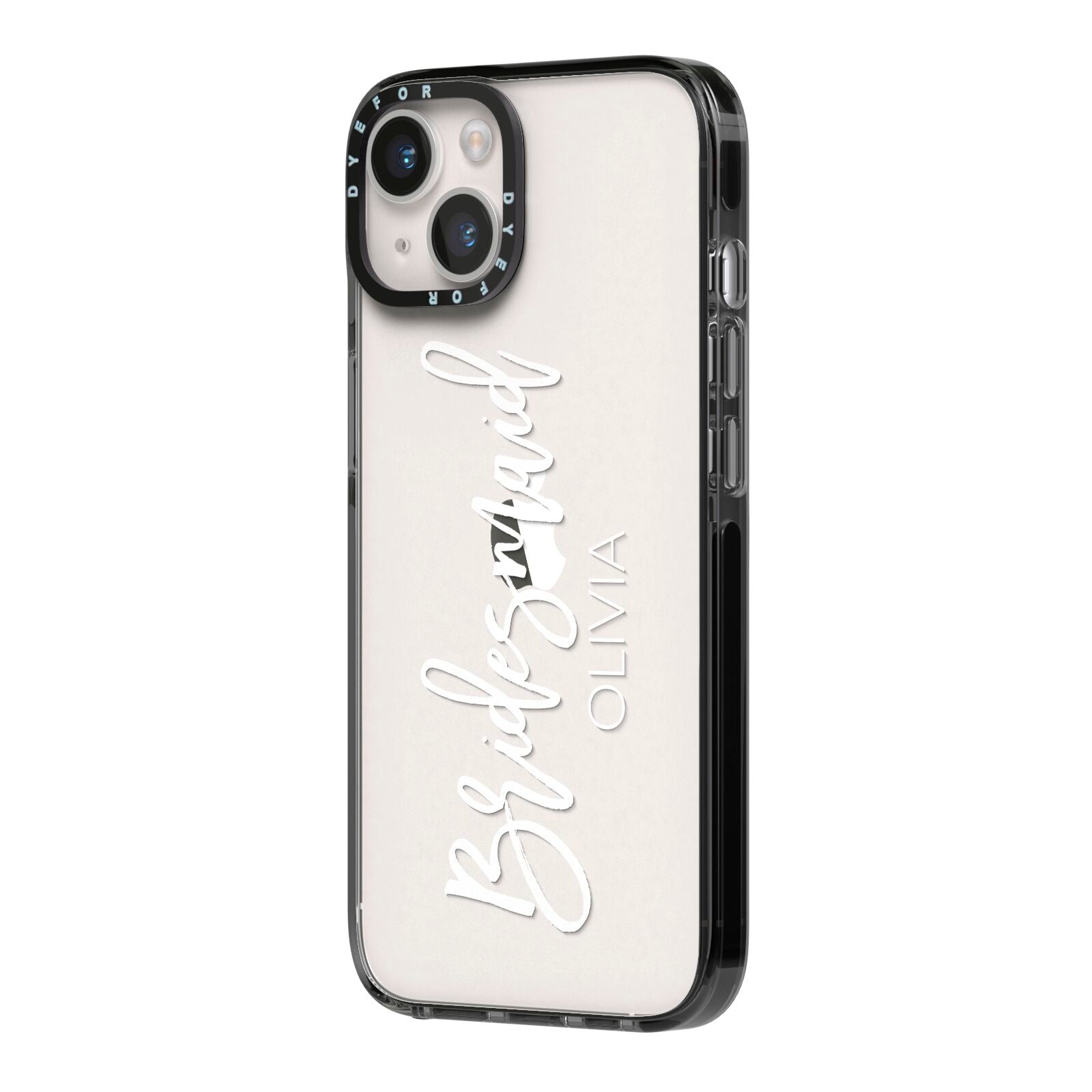 Bridesmaid Personalised iPhone 14 Black Impact Case Side Angle on Silver phone