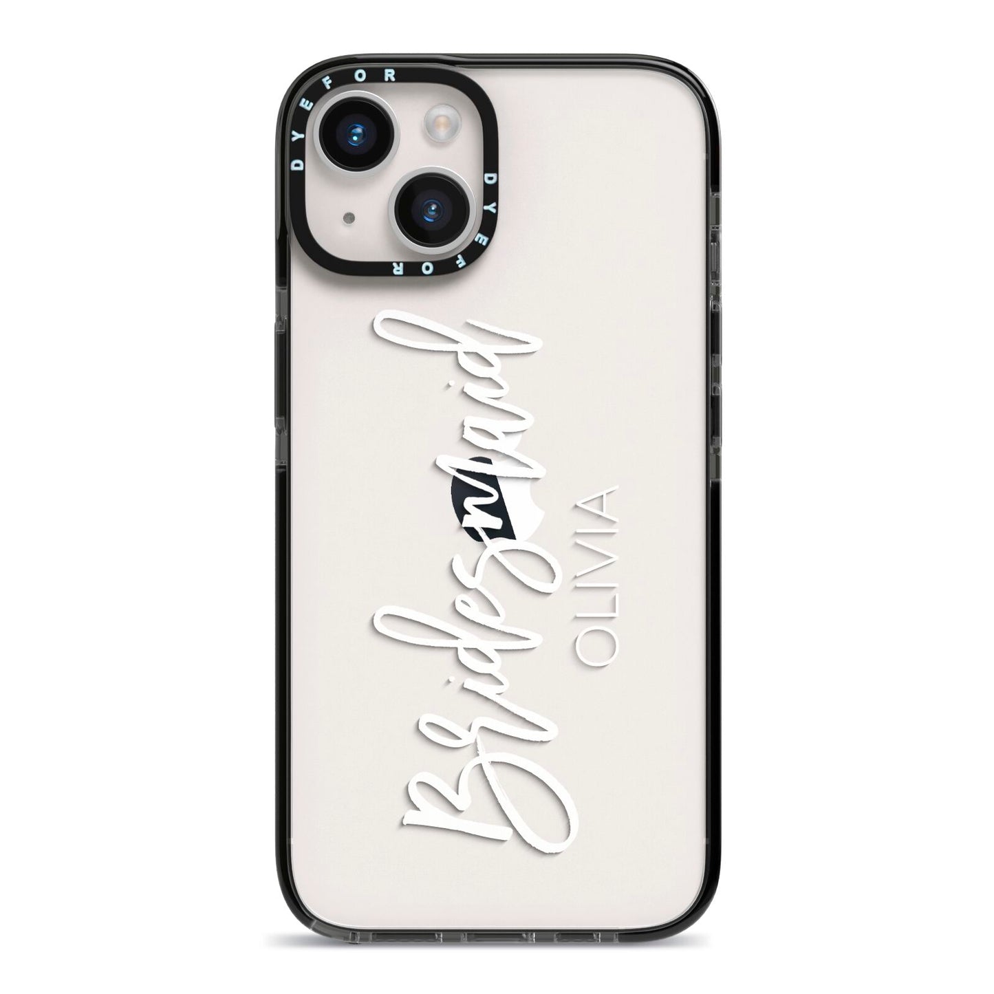 Bridesmaid Personalised iPhone 14 Black Impact Case on Silver phone