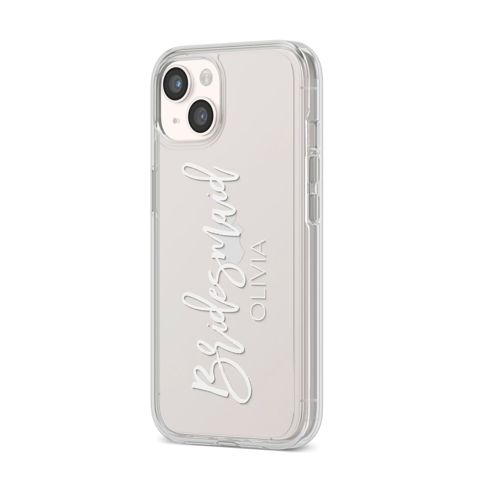 Bridesmaid Personalised iPhone 14 Clear Tough Case Starlight Angled Image