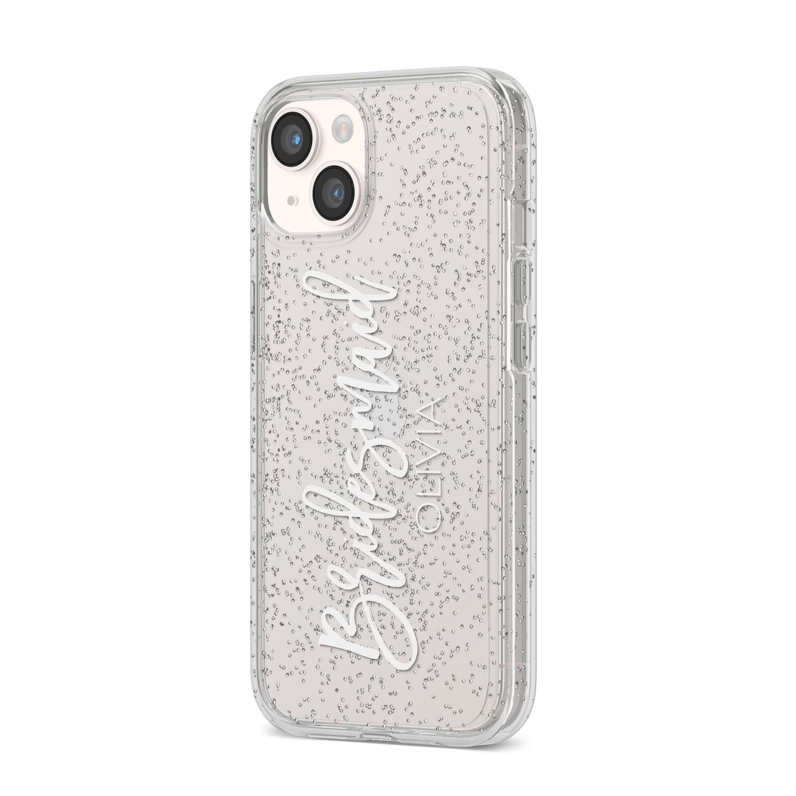 Bridesmaid Personalised iPhone 14 Glitter Tough Case Starlight Angled Image