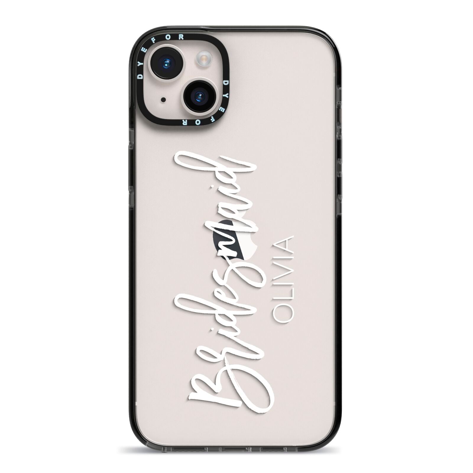 Bridesmaid Personalised iPhone 14 Plus Black Impact Case on Silver phone