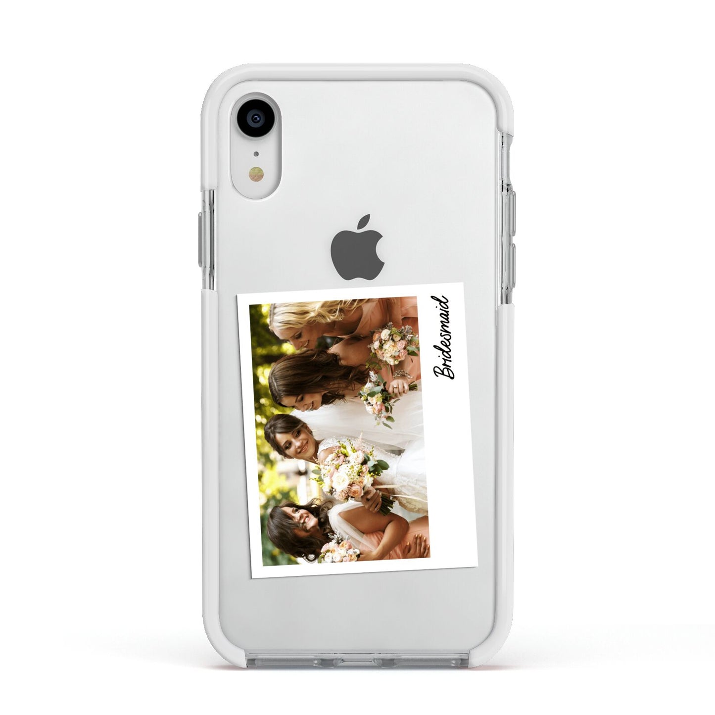 Bridesmaid Photo Apple iPhone XR Impact Case White Edge on Silver Phone