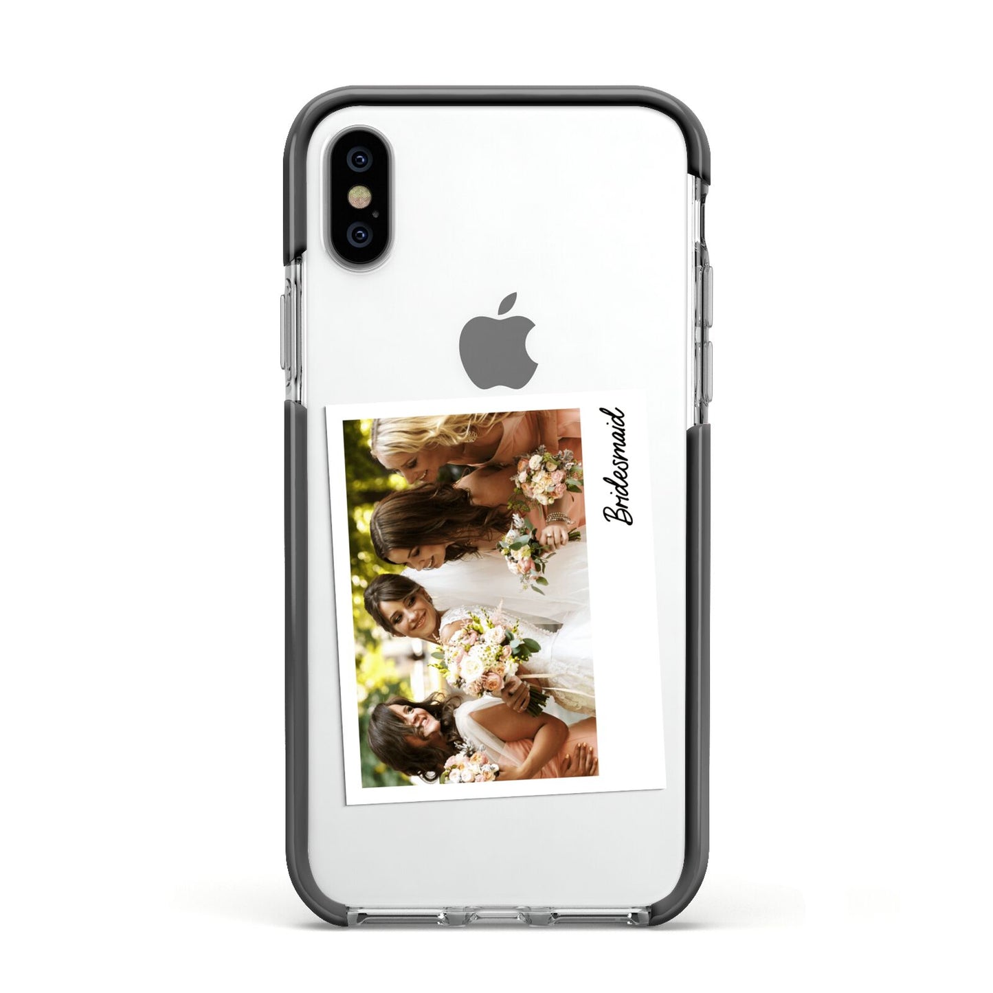 Bridesmaid Photo Apple iPhone Xs Impact Case Black Edge on Silver Phone
