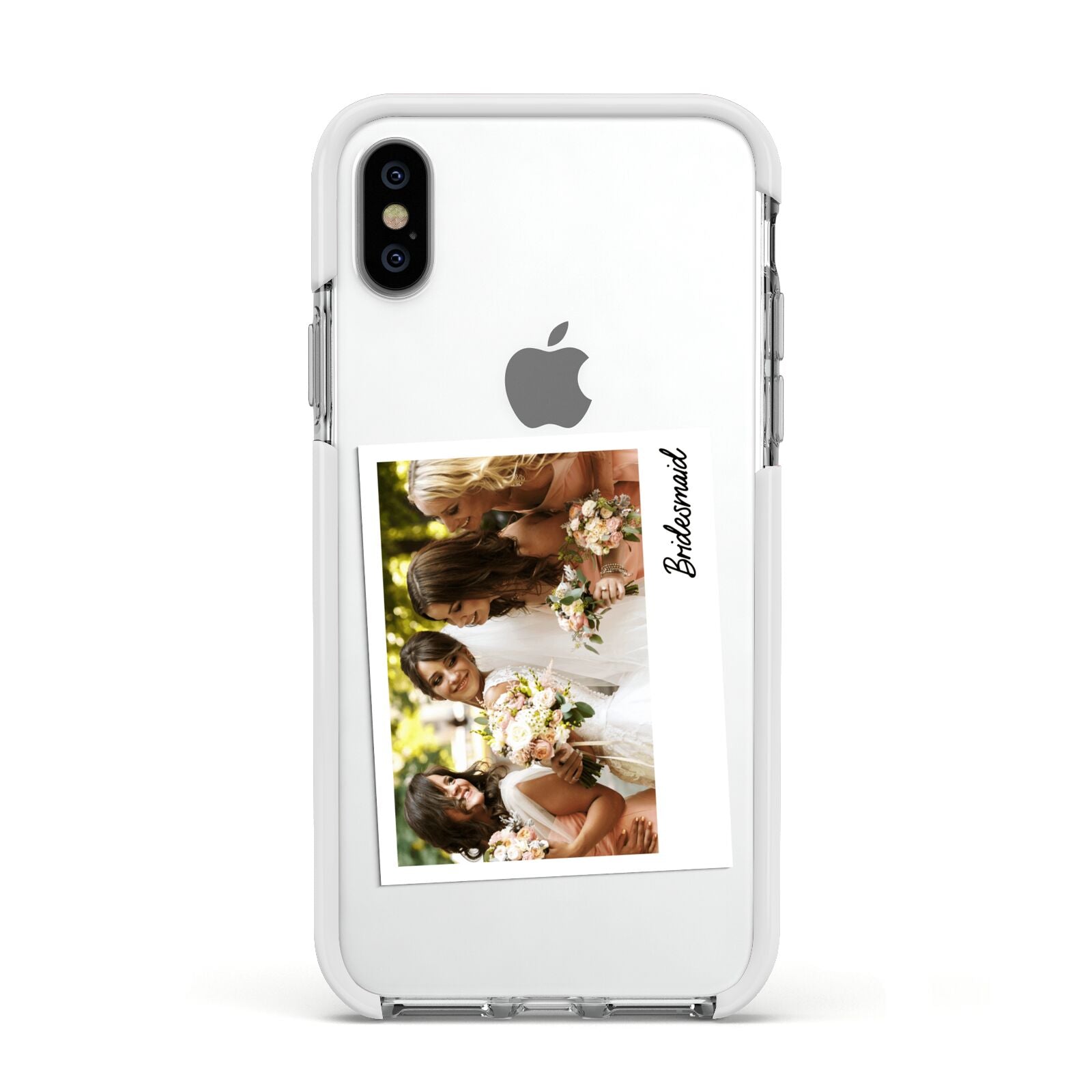 Bridesmaid Photo Apple iPhone Xs Impact Case White Edge on Silver Phone