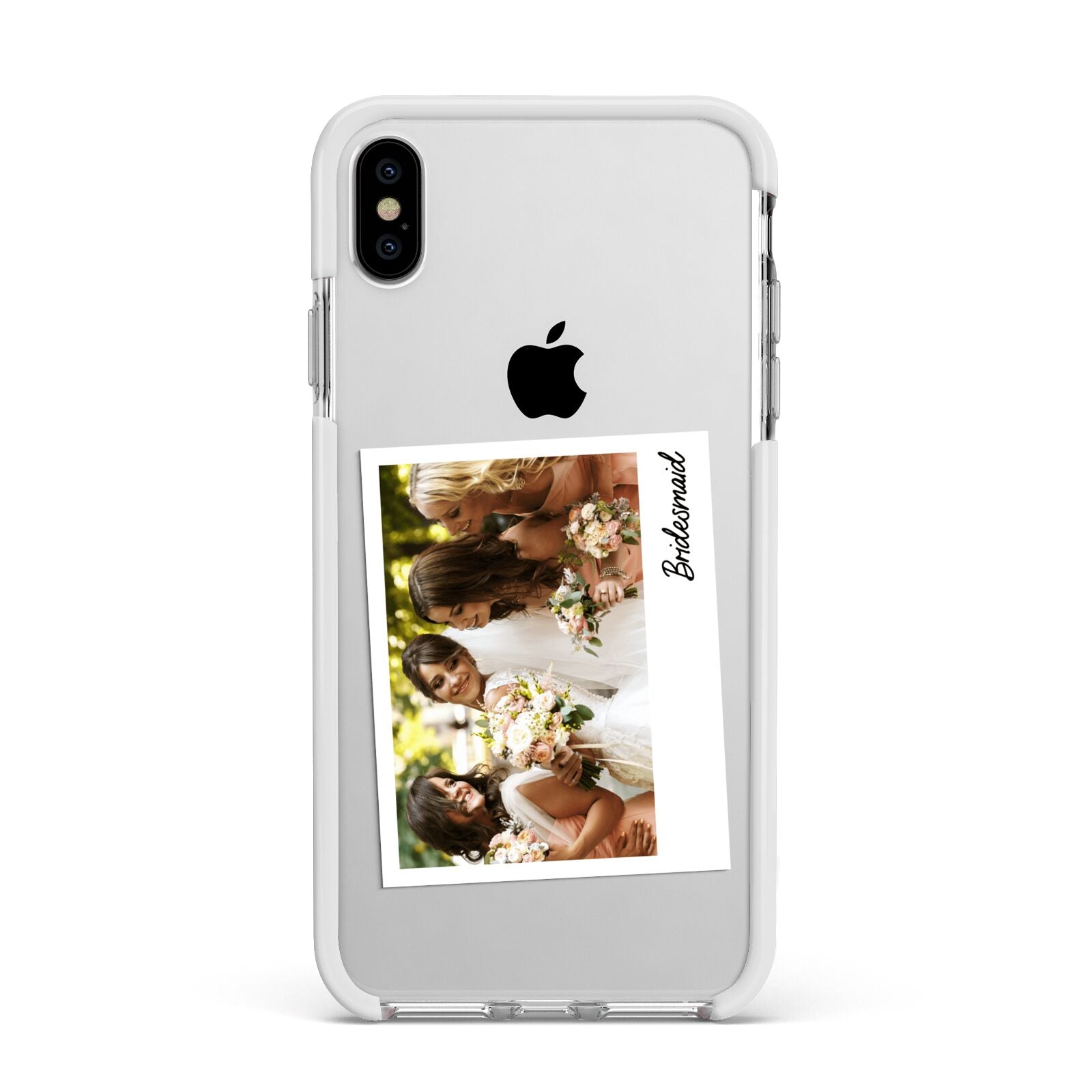 Bridesmaid Photo Apple iPhone Xs Max Impact Case White Edge on Silver Phone