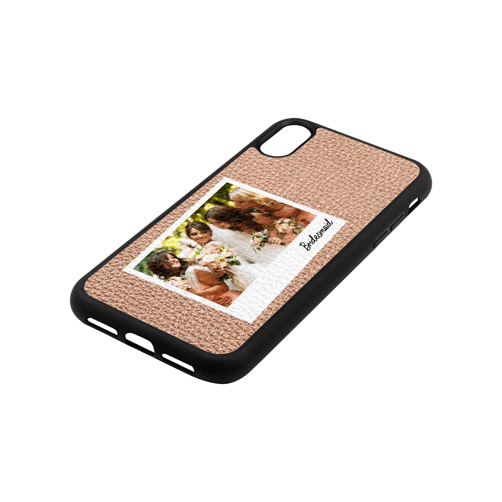 Bridesmaid Photo Rose Gold Pebble Leather iPhone Xr Case Side Angle