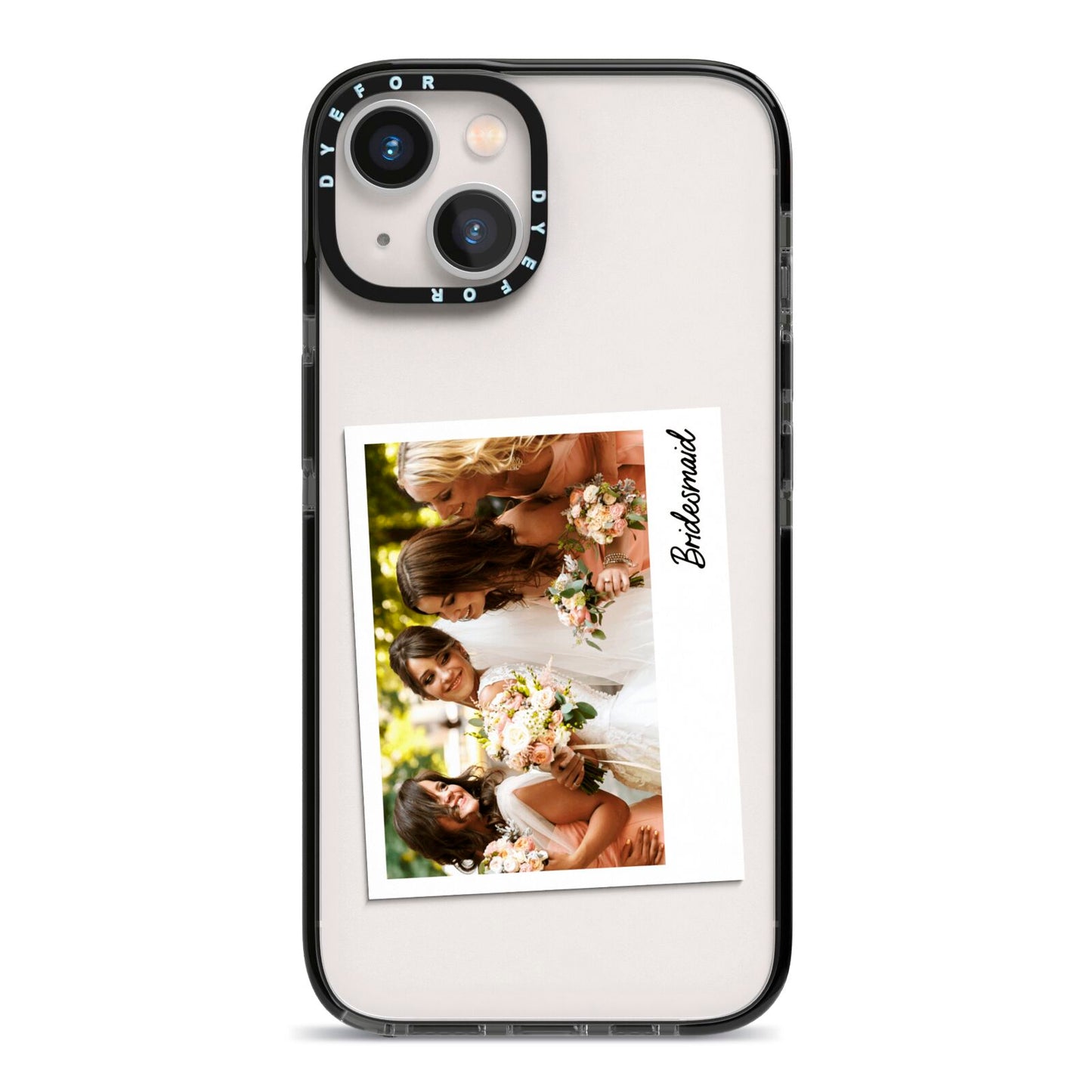 Bridesmaid Photo iPhone 13 Black Impact Case on Silver phone