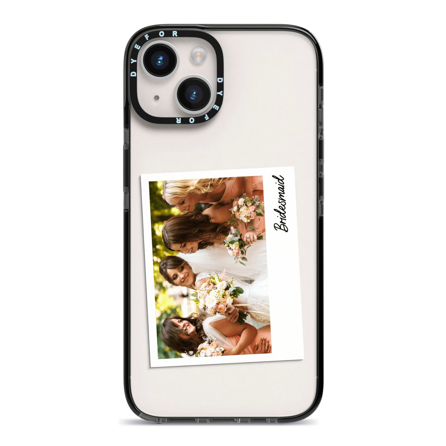 Bridesmaid Photo iPhone 14 Black Impact Case on Silver phone