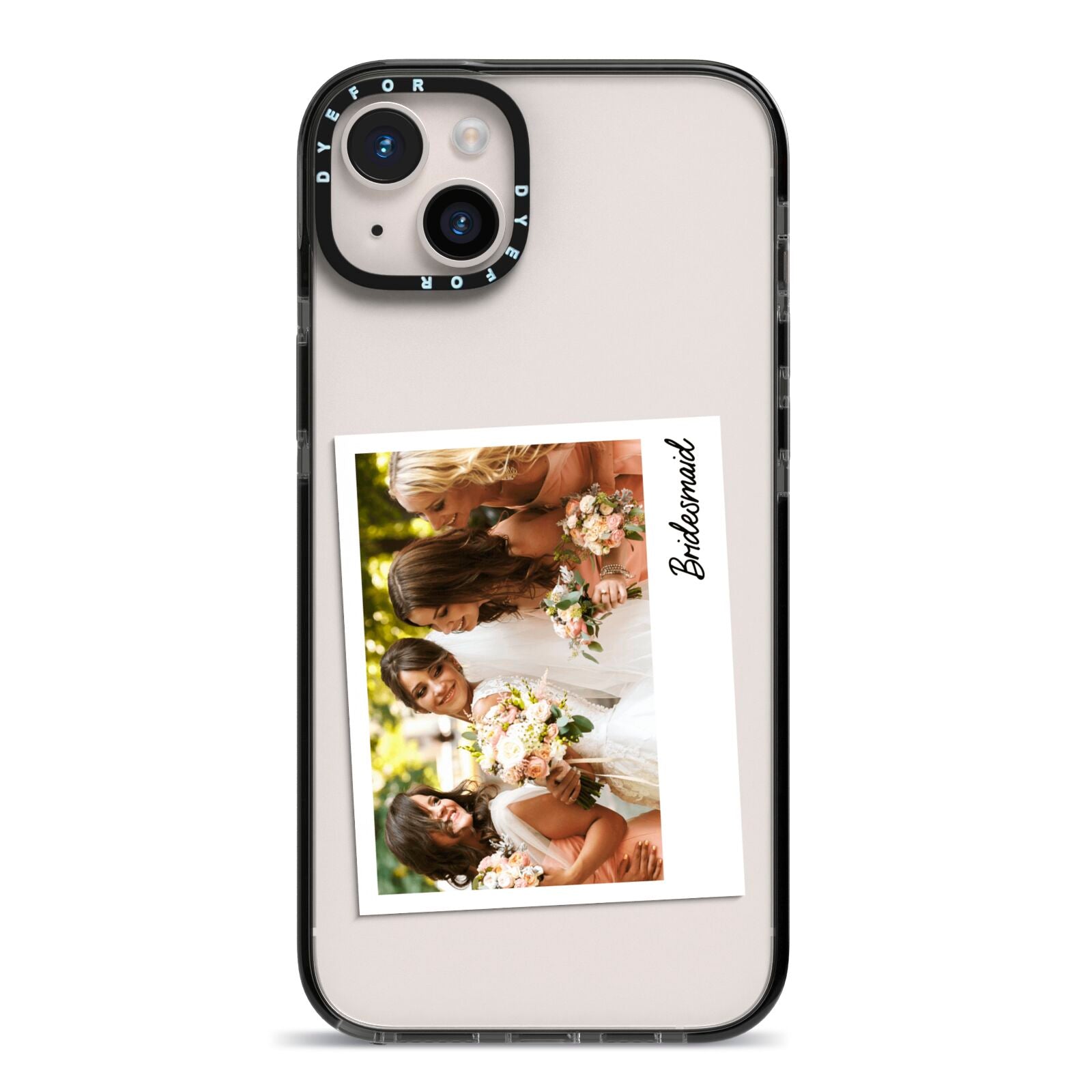 Bridesmaid Photo iPhone 14 Plus Black Impact Case on Silver phone