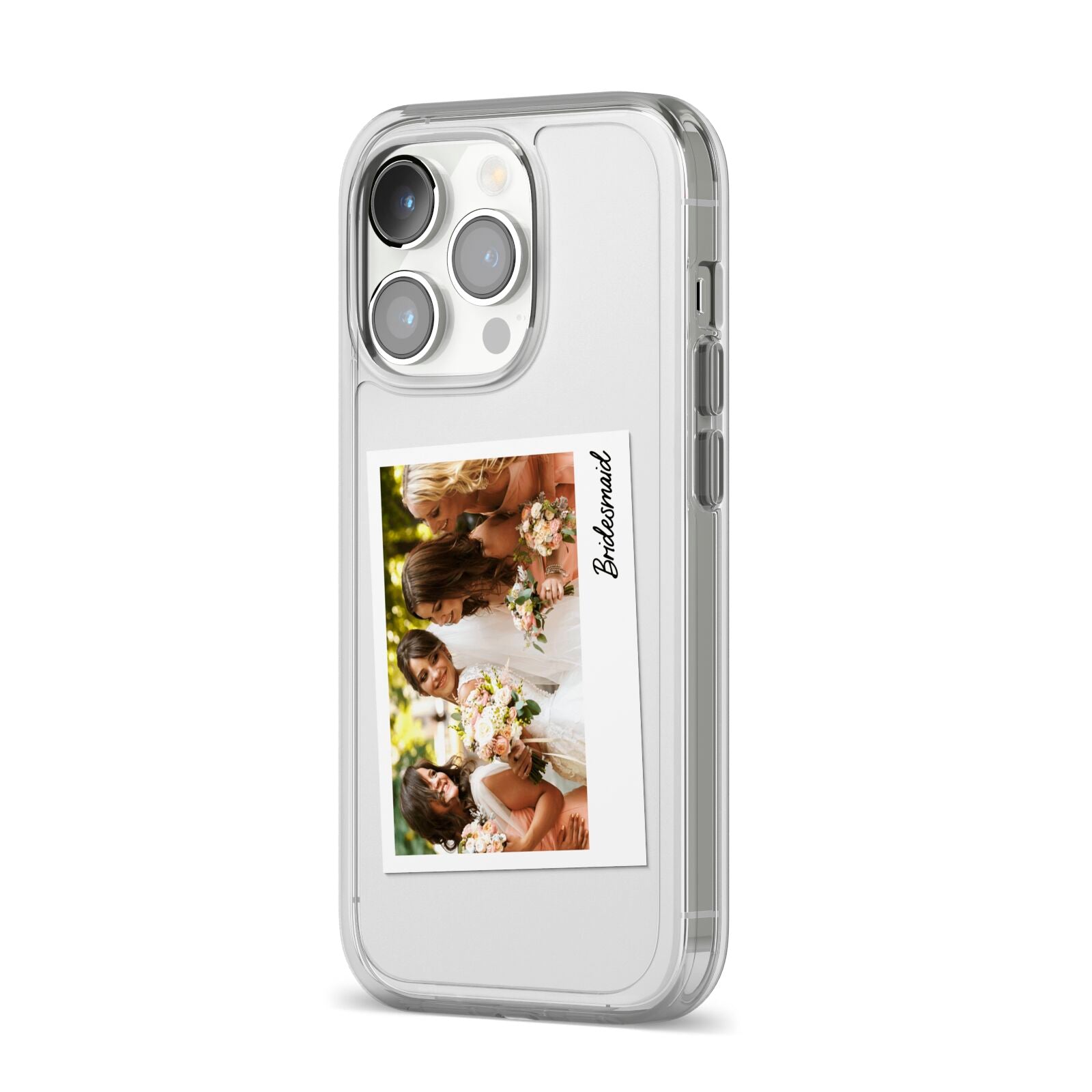 Bridesmaid Photo iPhone 14 Pro Clear Tough Case Silver Angled Image