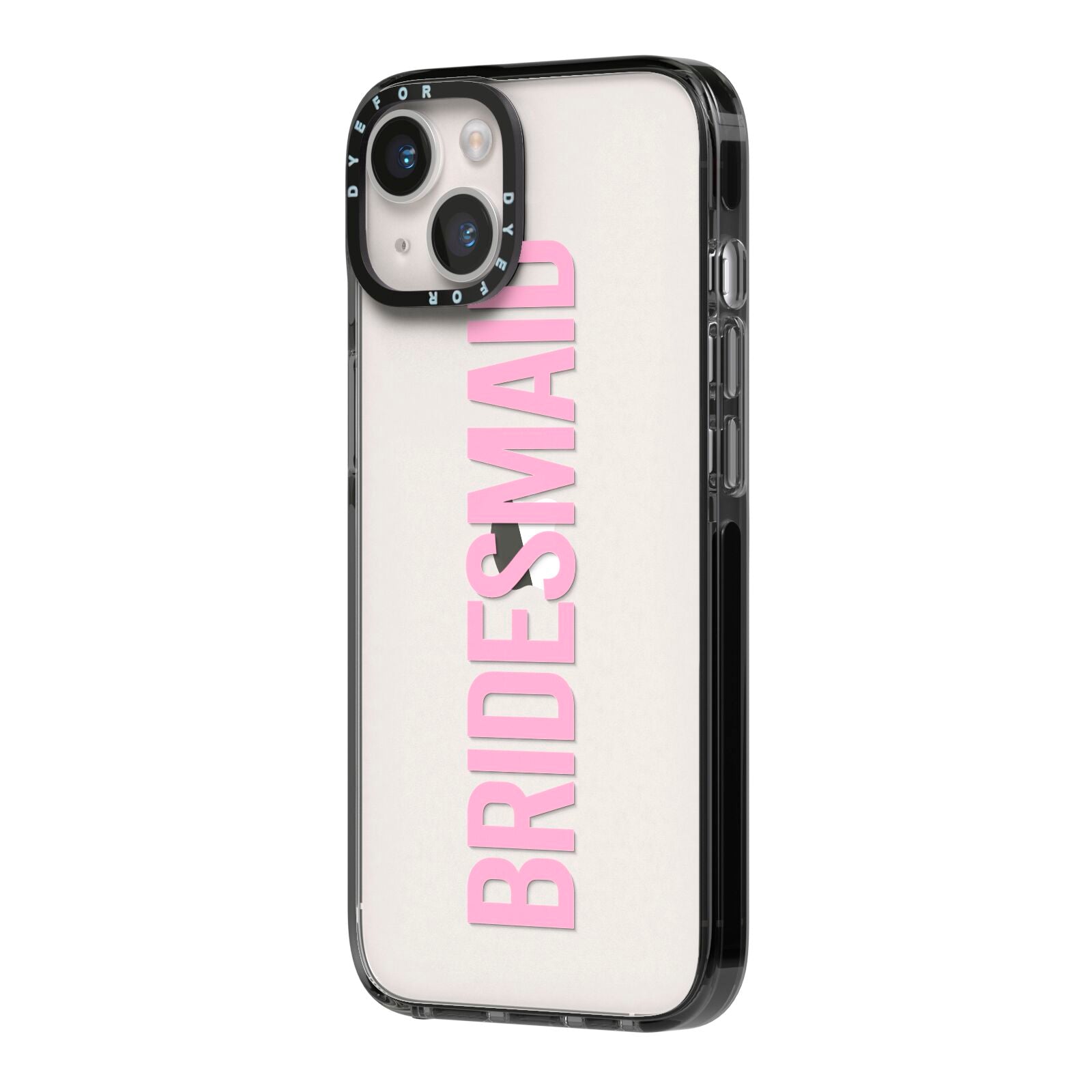 Bridesmaid iPhone 14 Black Impact Case Side Angle on Silver phone