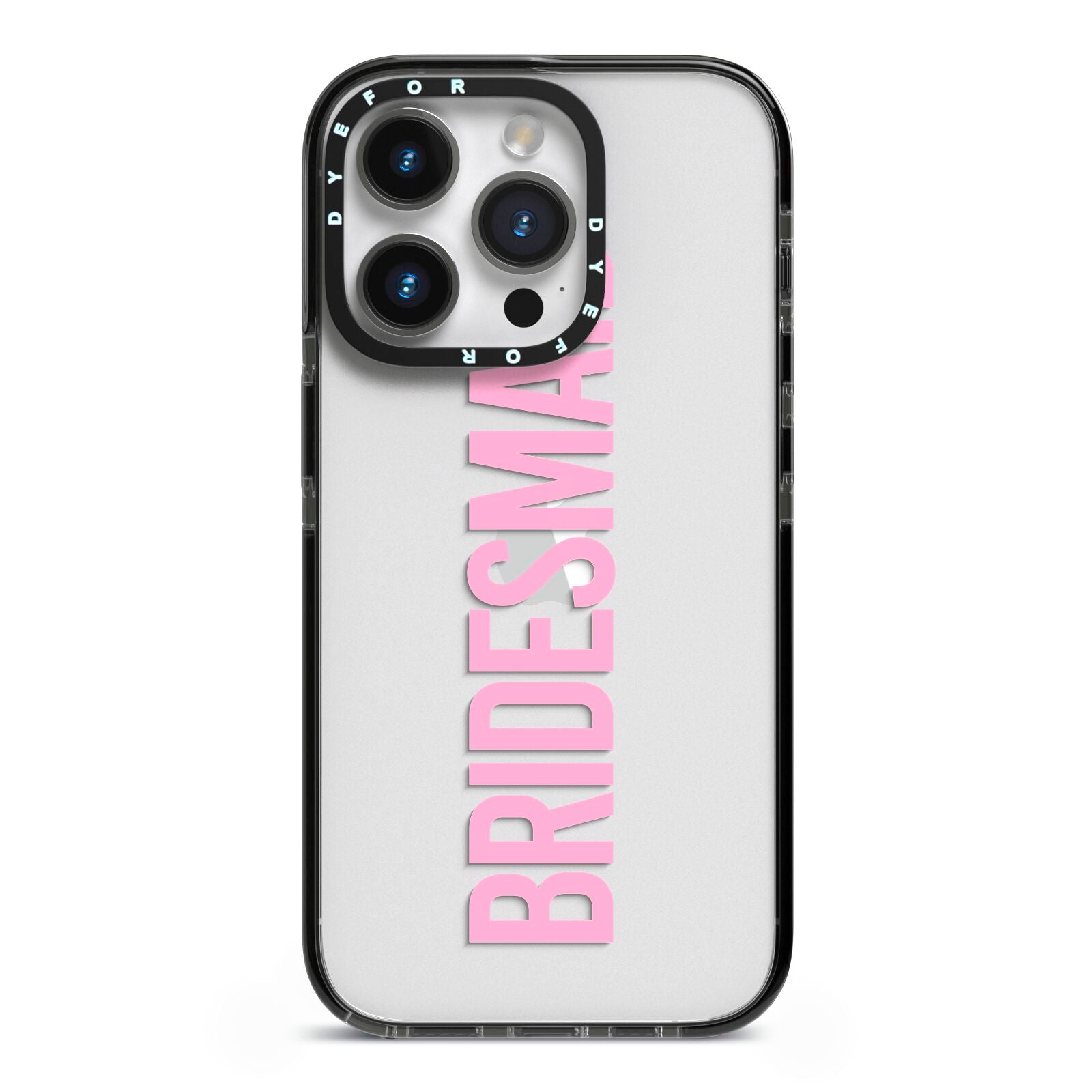 Bridesmaid iPhone 14 Pro Black Impact Case on Silver phone
