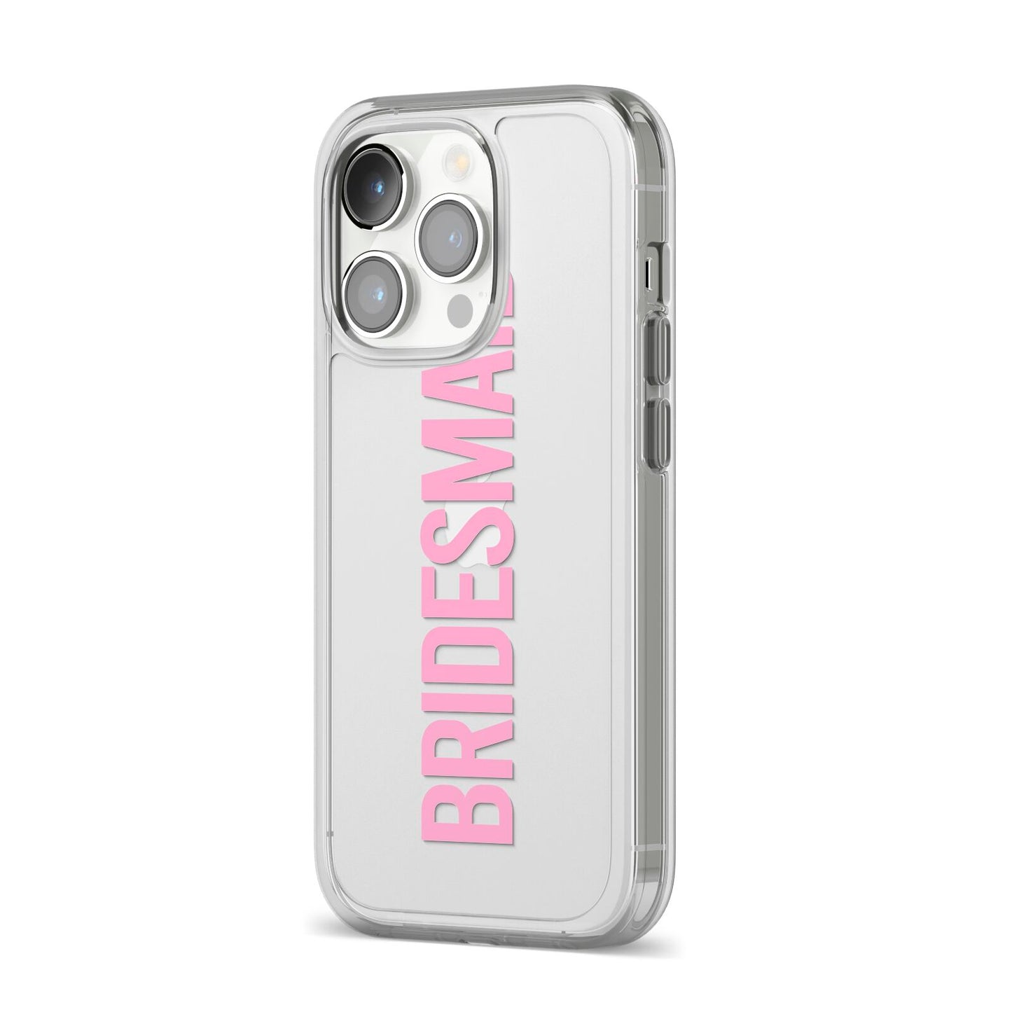 Bridesmaid iPhone 14 Pro Clear Tough Case Silver Angled Image