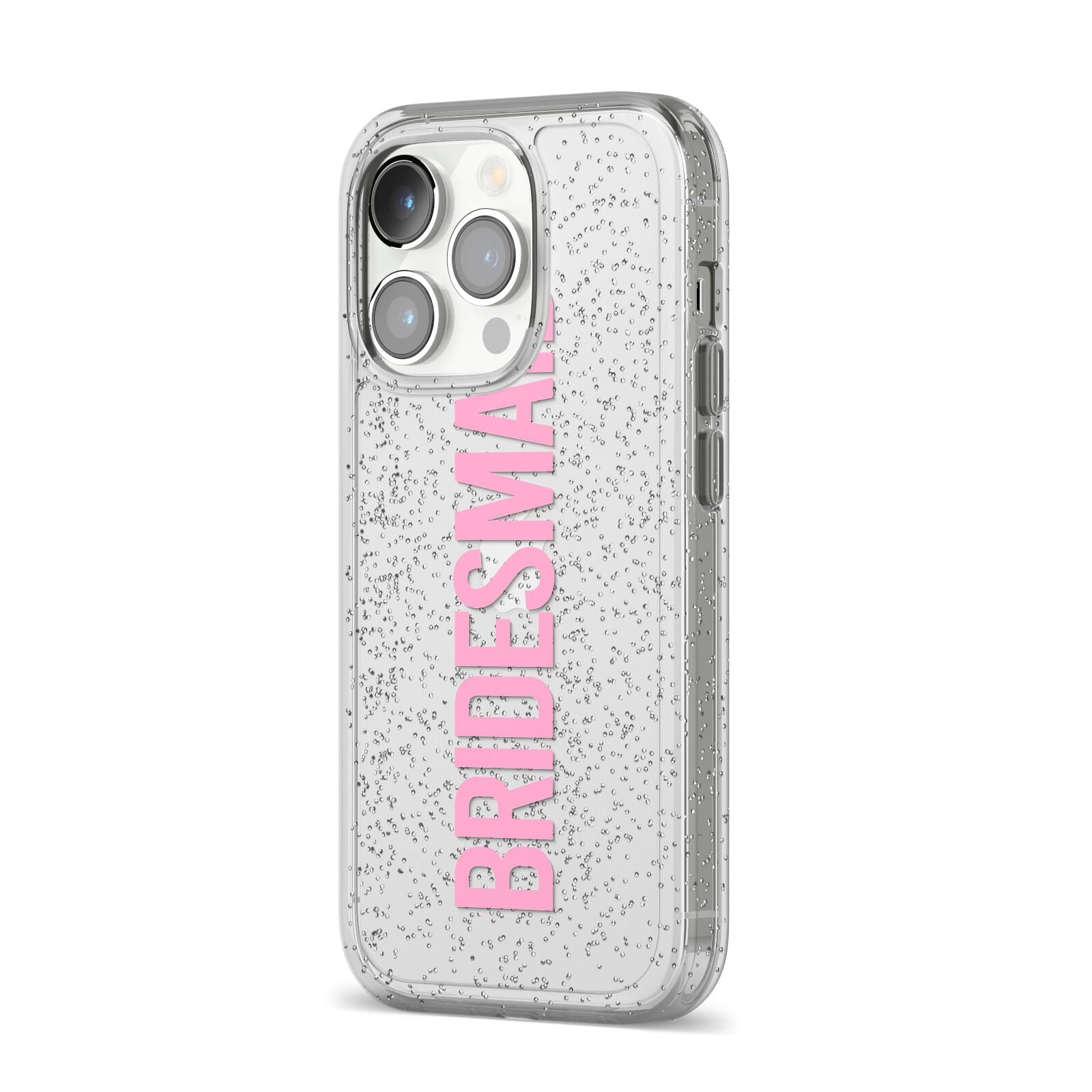 Bridesmaid iPhone 14 Pro Glitter Tough Case Silver Angled Image