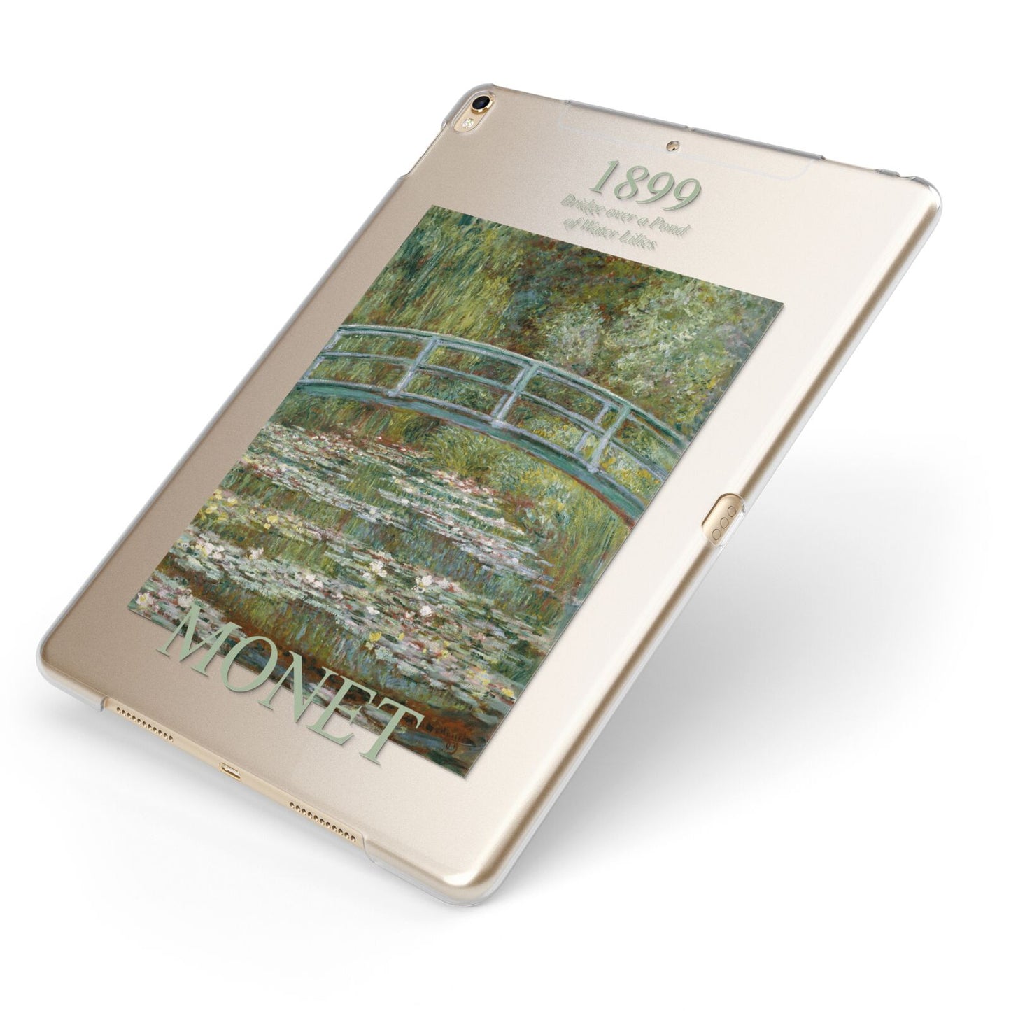 Bridge Over A Pond Of Water Lilies By Monet Apple iPad Case on Gold iPad Side View