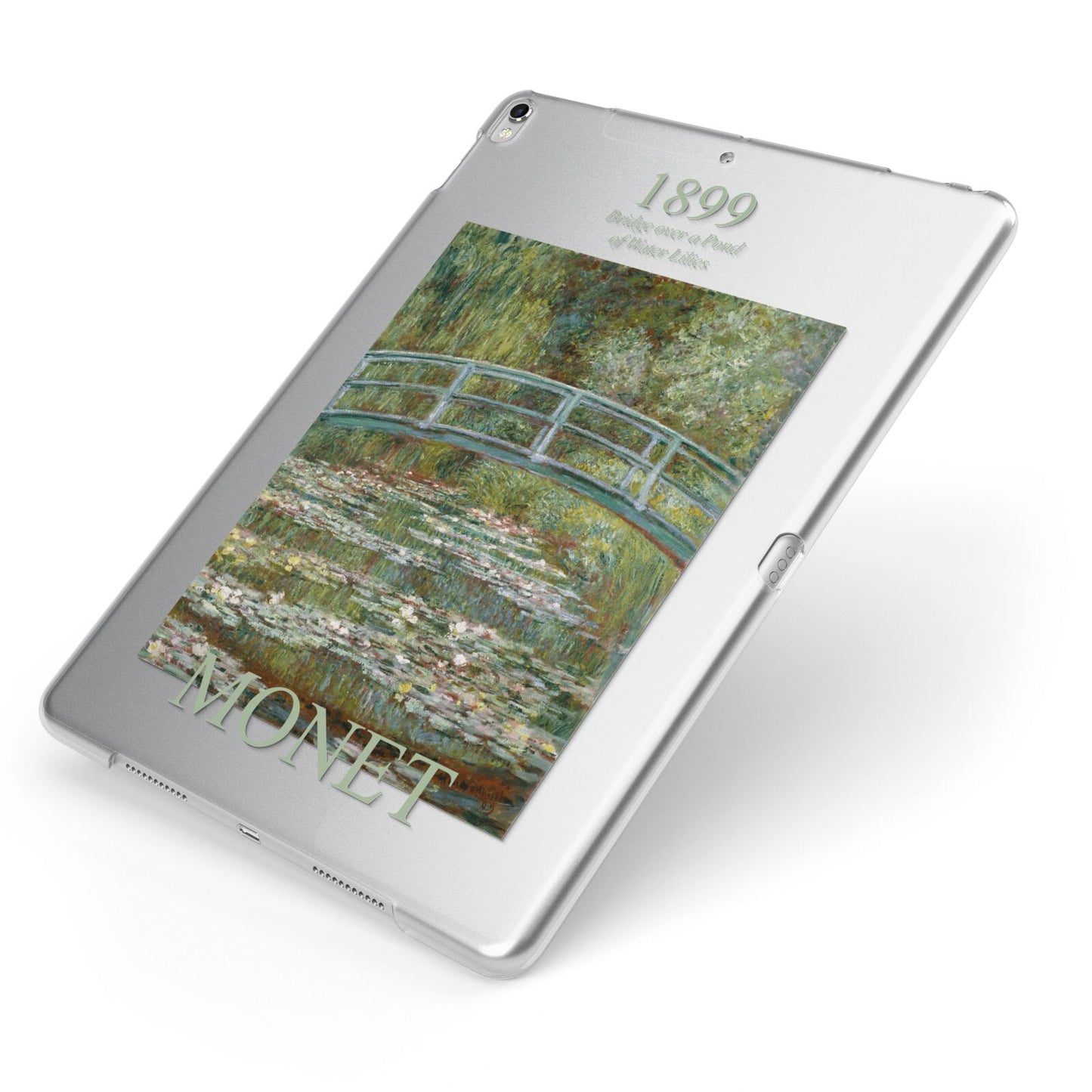 Bridge Over A Pond Of Water Lilies By Monet Apple iPad Case on Silver iPad Side View
