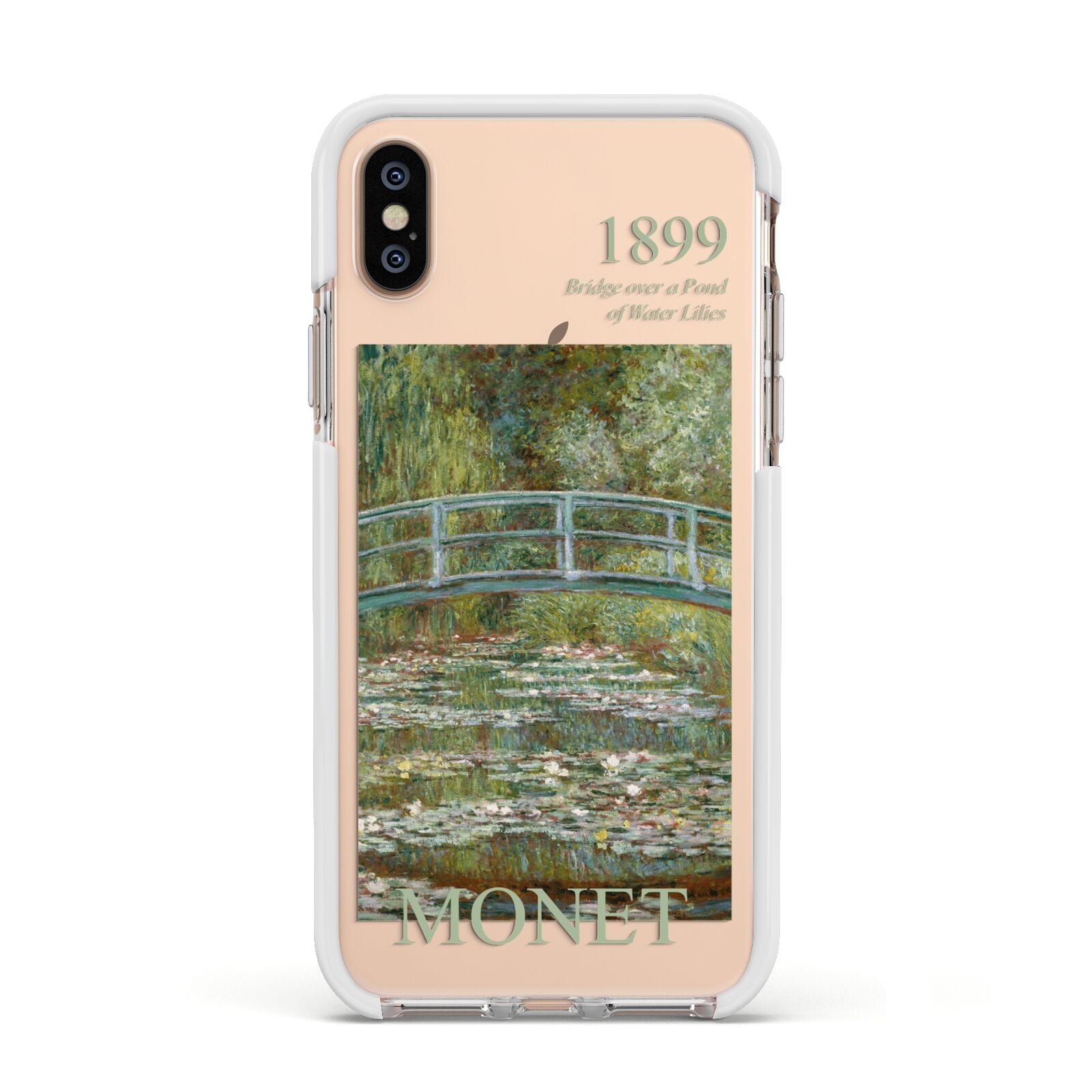 Bridge Over A Pond Of Water Lilies By Monet Apple iPhone Xs Impact Case White Edge on Gold Phone