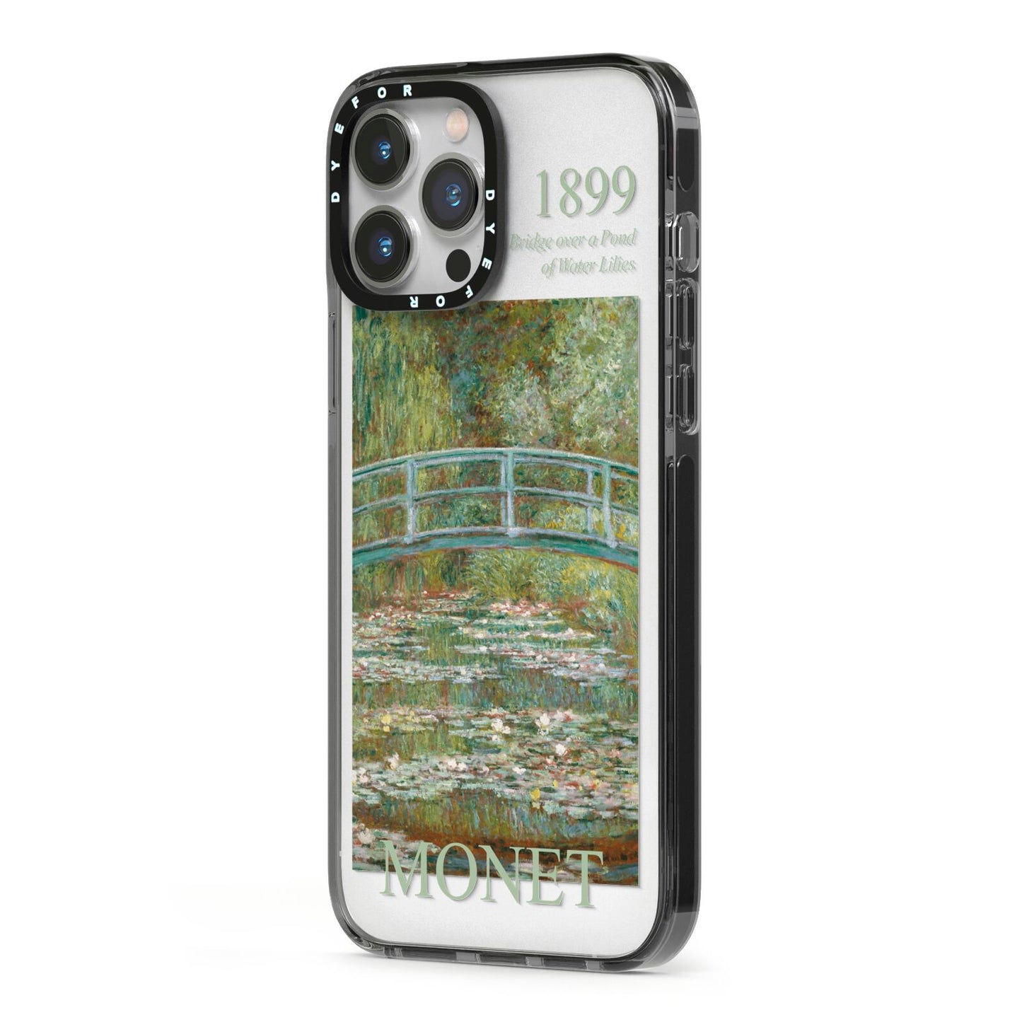 Bridge Over A Pond Of Water Lilies By Monet iPhone 13 Pro Max Black Impact Case Side Angle on Silver phone