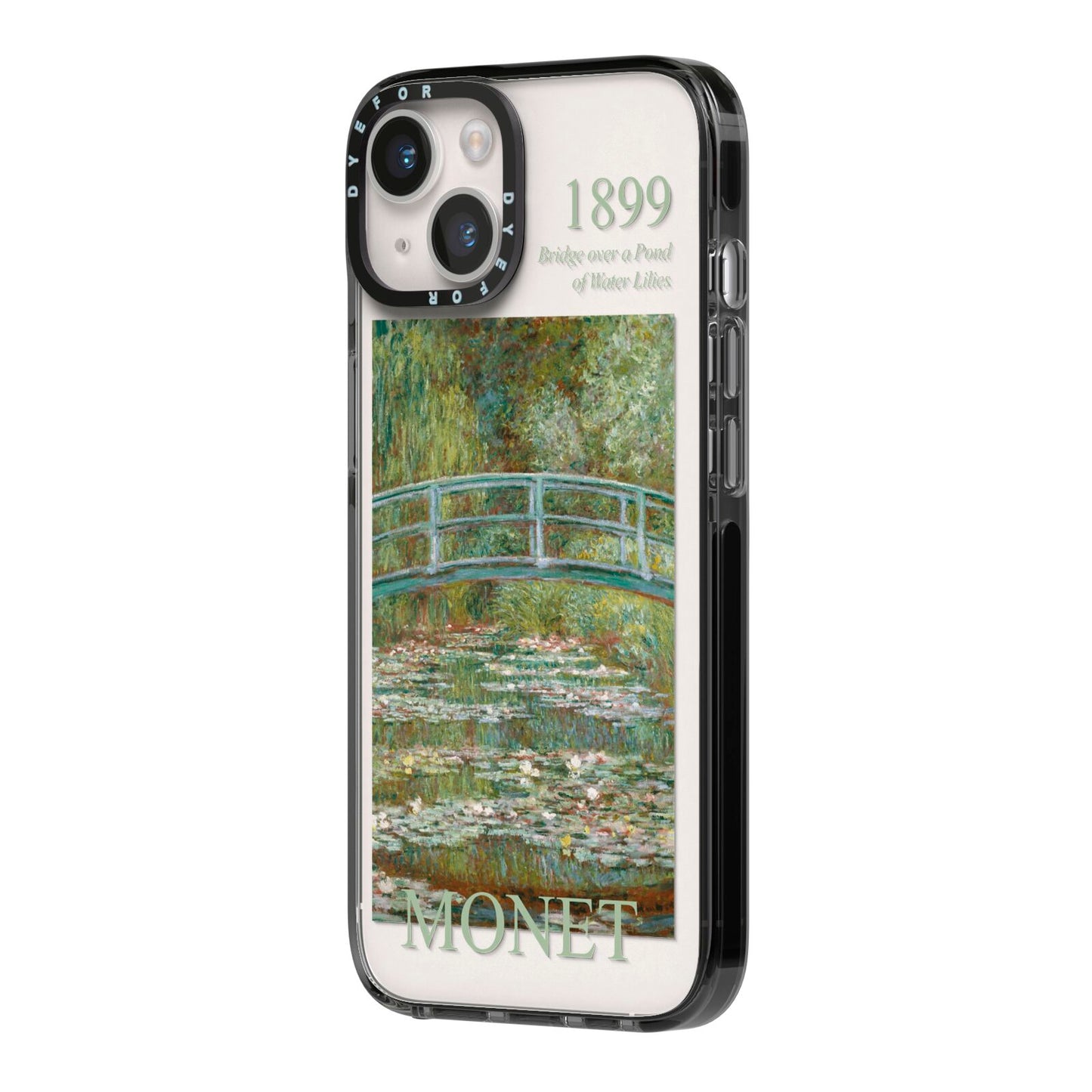 Bridge Over A Pond Of Water Lilies By Monet iPhone 14 Black Impact Case Side Angle on Silver phone