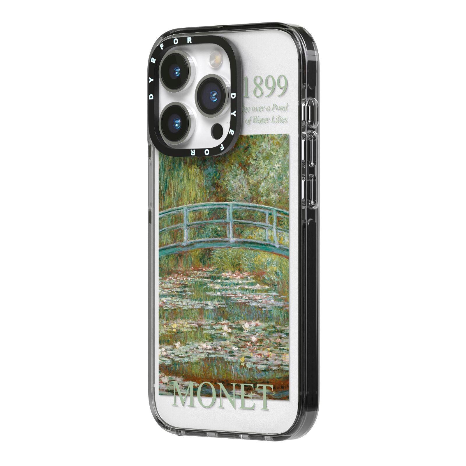 Bridge Over A Pond Of Water Lilies By Monet iPhone 14 Pro Black Impact Case Side Angle on Silver phone
