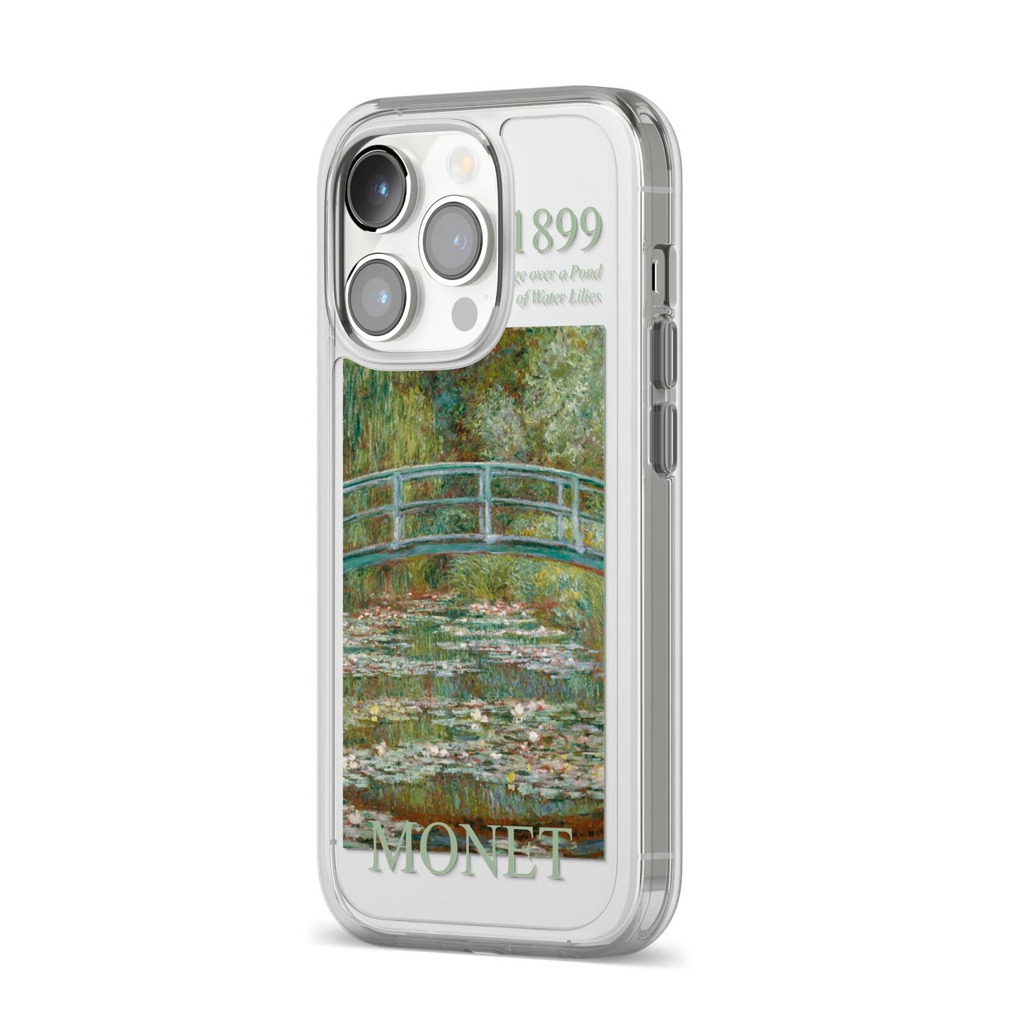 Bridge Over A Pond Of Water Lilies By Monet iPhone 14 Pro Clear Tough Case Silver Angled Image
