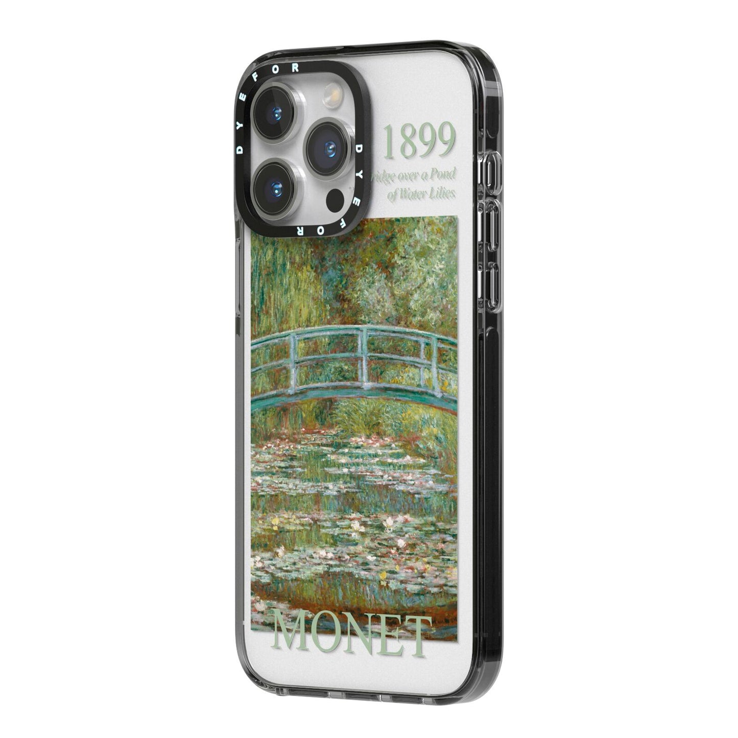Bridge Over A Pond Of Water Lilies By Monet iPhone 14 Pro Max Black Impact Case Side Angle on Silver phone