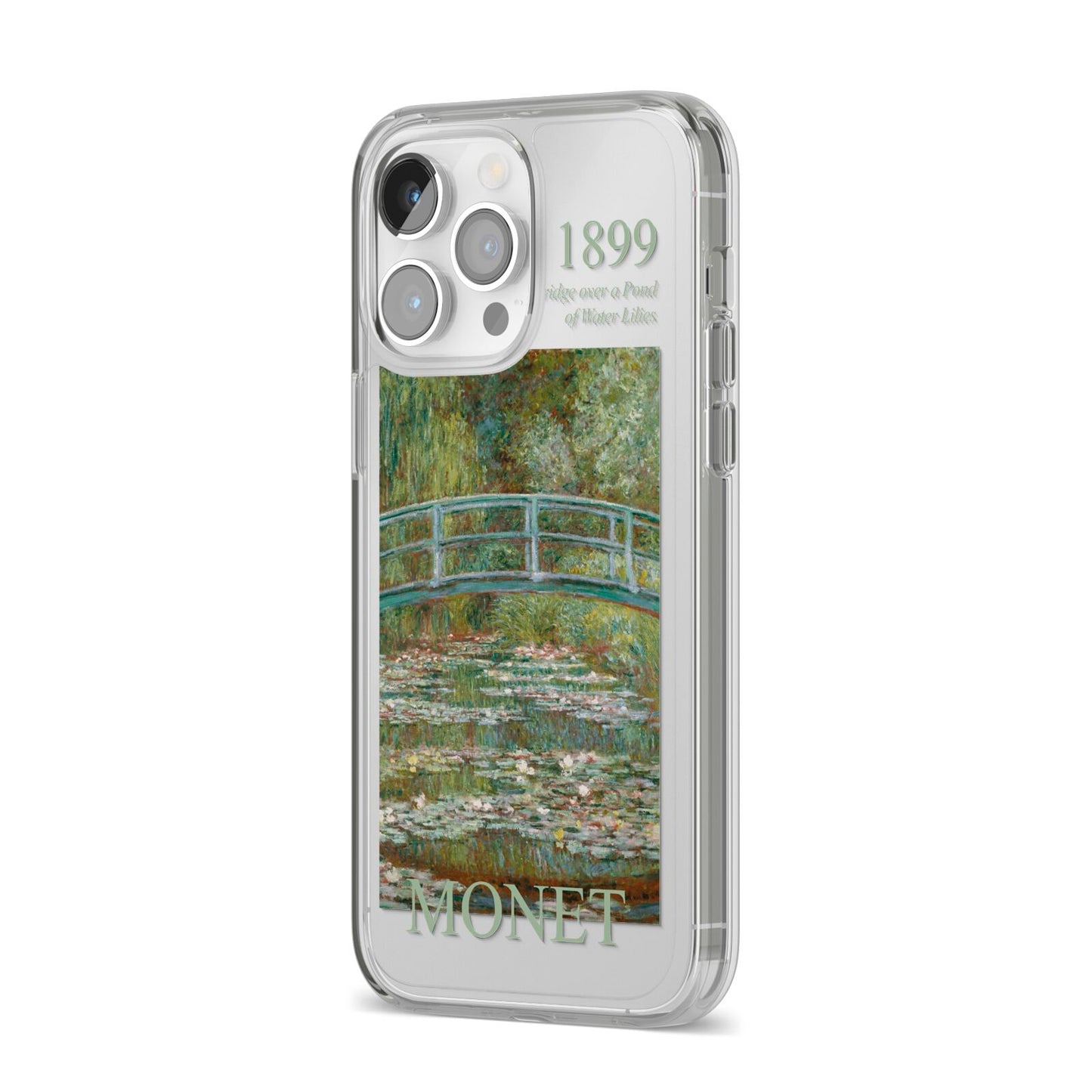 Bridge Over A Pond Of Water Lilies By Monet iPhone 14 Pro Max Clear Tough Case Silver Angled Image