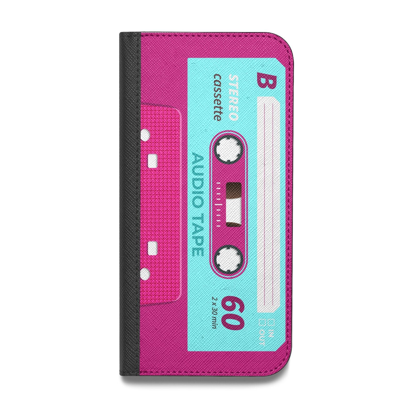 Bright Pink Cassette Tape Vegan Leather Flip Samsung Case