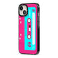 Bright Pink Cassette Tape iPhone 13 Black Impact Case Side Angle on Silver phone