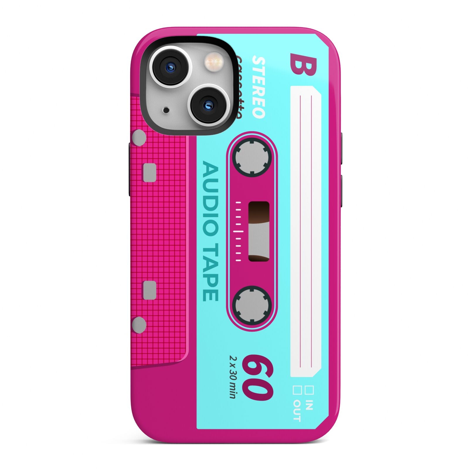 Bright Pink Cassette Tape iPhone 13 Mini Full Wrap 3D Tough Case