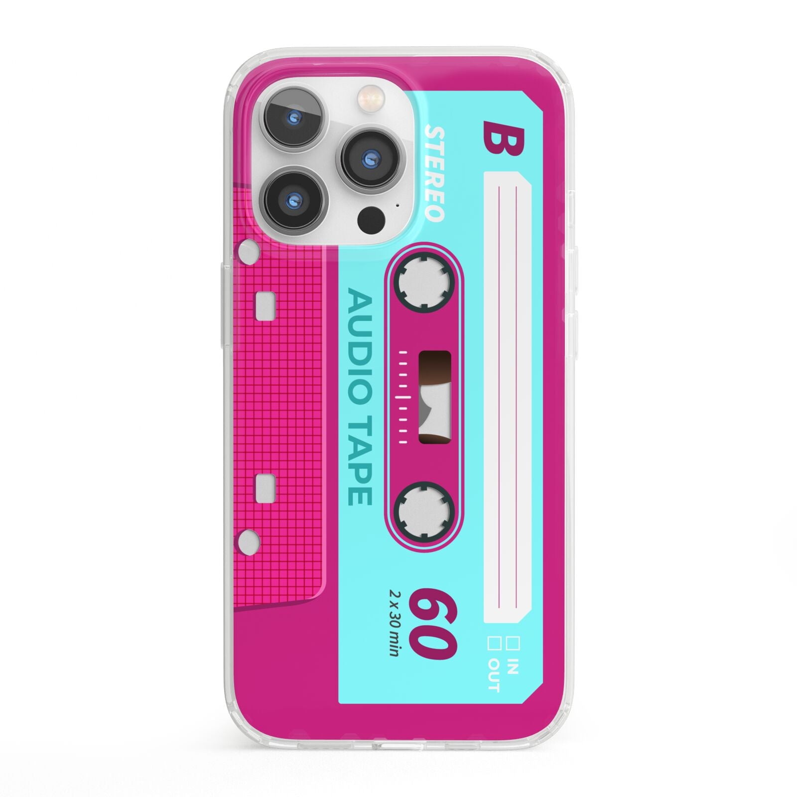 Bright Pink Cassette Tape iPhone 13 Pro Clear Bumper Case