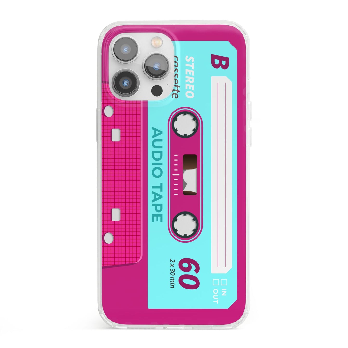 Bright Pink Cassette Tape iPhone 13 Pro Max Clear Bumper Case