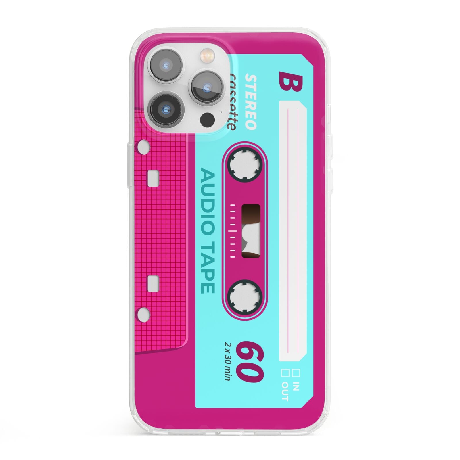 Bright Pink Cassette Tape iPhone 13 Pro Max Clear Bumper Case