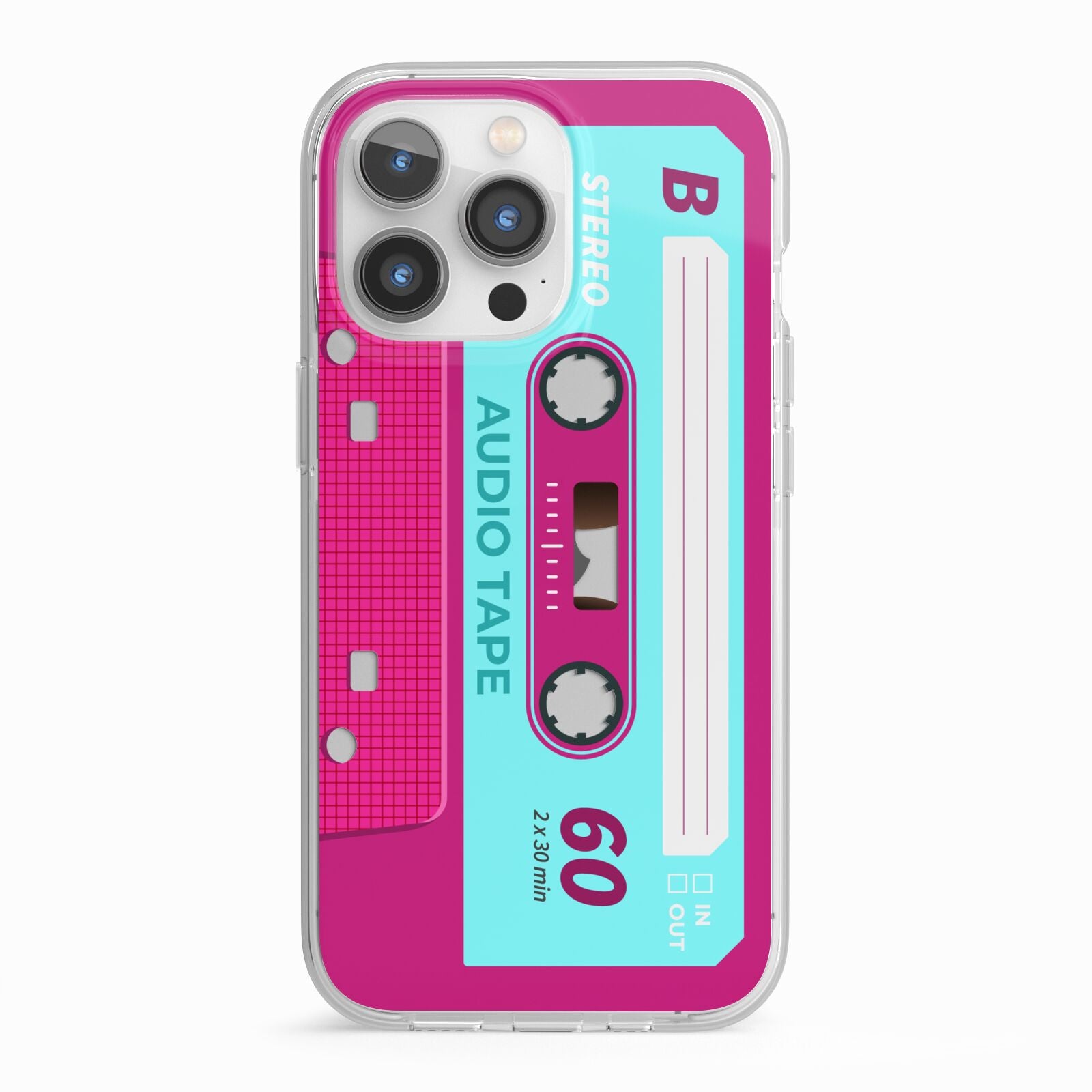 Bright Pink Cassette Tape iPhone 13 Pro TPU Impact Case with White Edges
