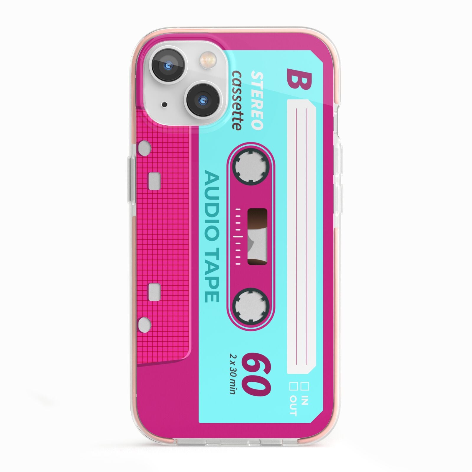 Bright Pink Cassette Tape iPhone 13 TPU Impact Case with Pink Edges